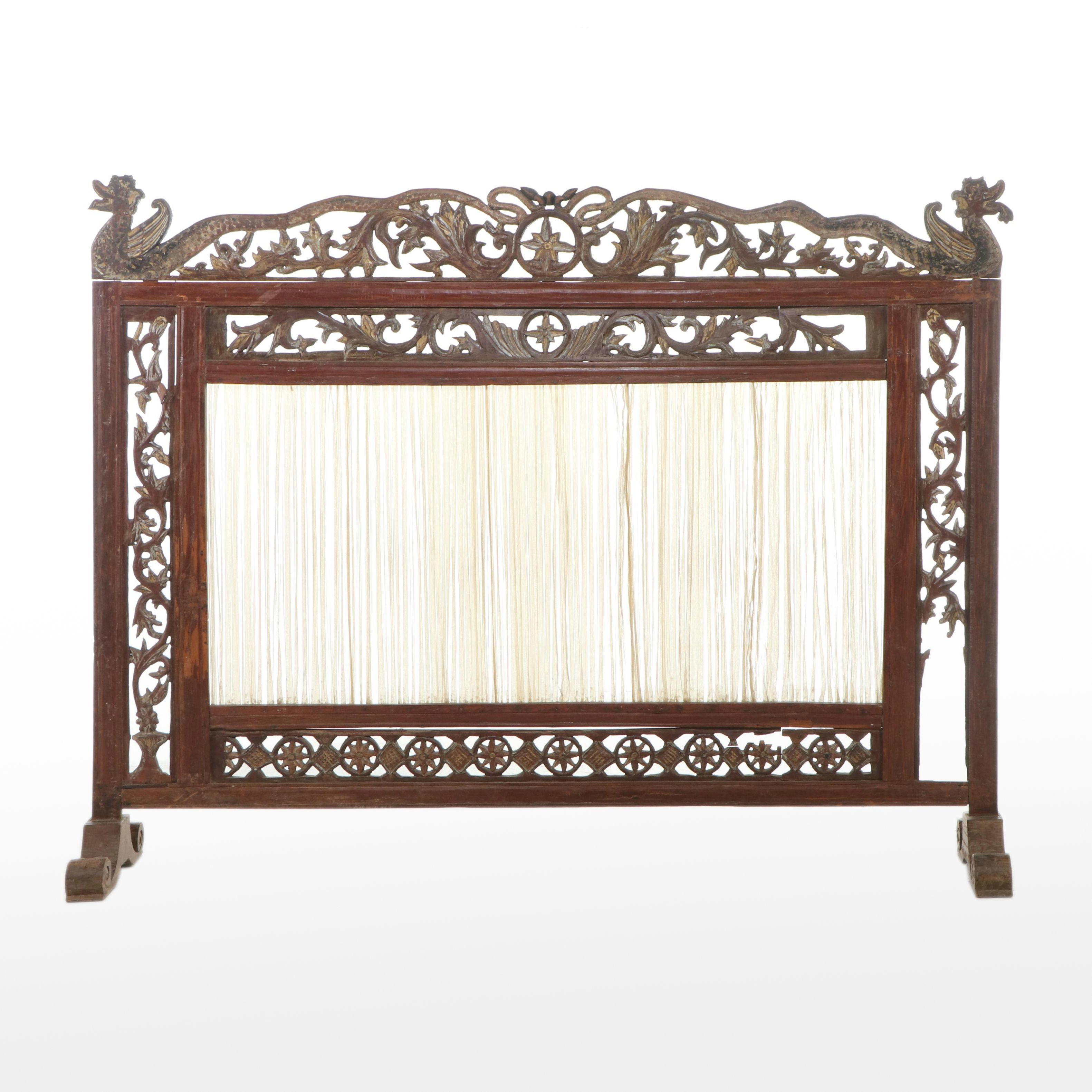 Chinese Carved Mahogany Dragon and Scrolling Foliate Screen