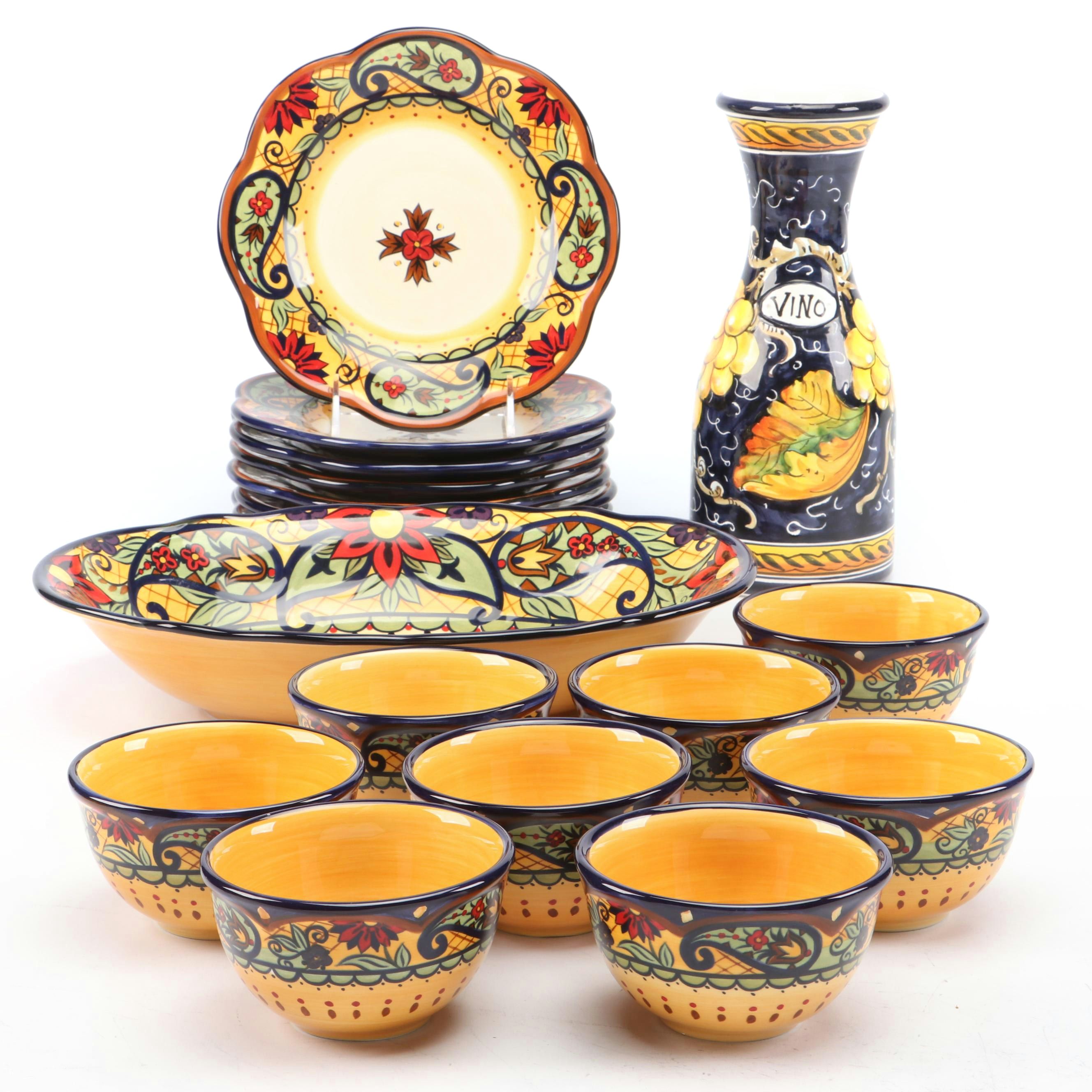 Italian Cinque Terre Majolica Wine Jug with Corsica "Crown Jewel" Dinnerware