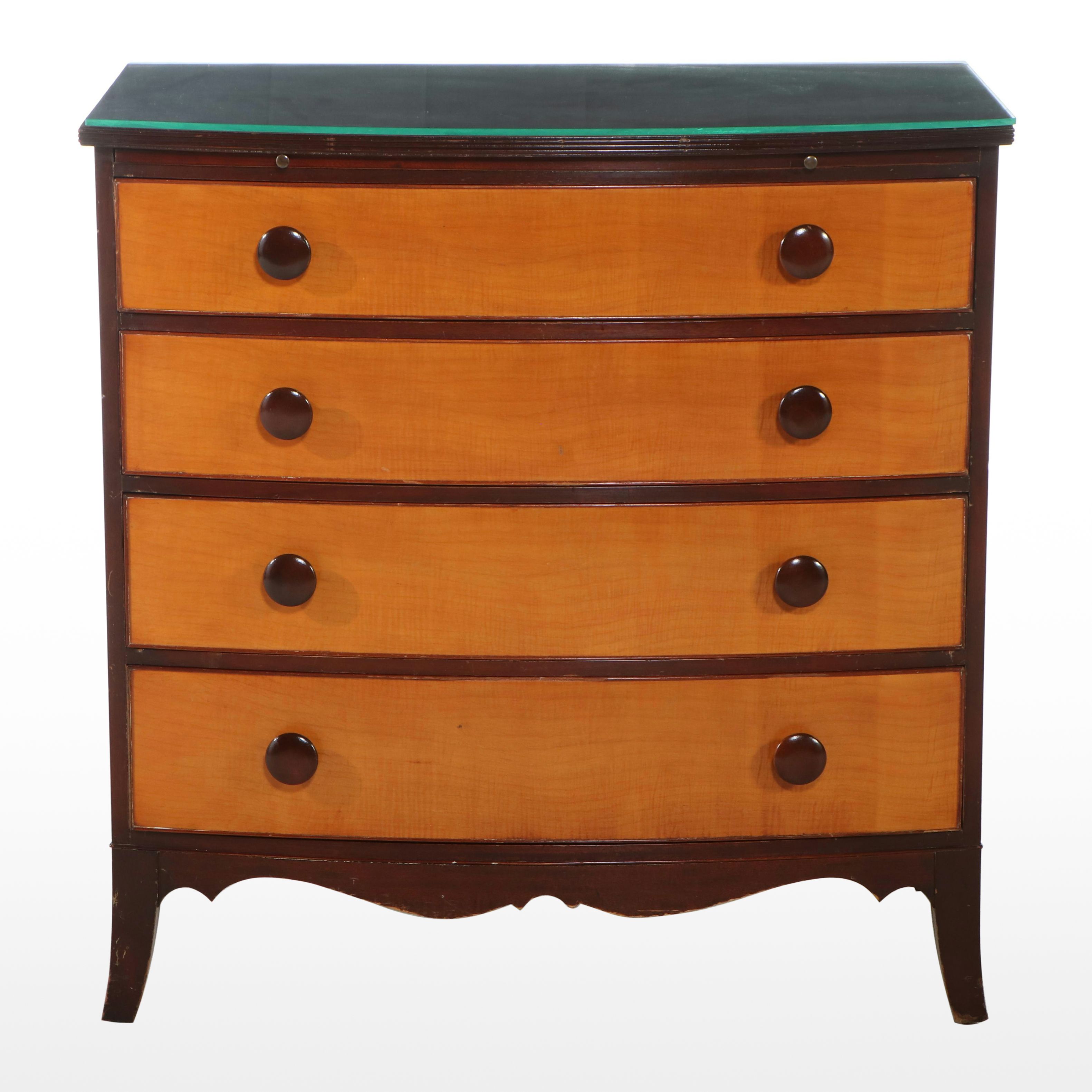 H.L. Hubbell Mahogany and Curly Maple Hepplewhite Style Bachelor's Chest