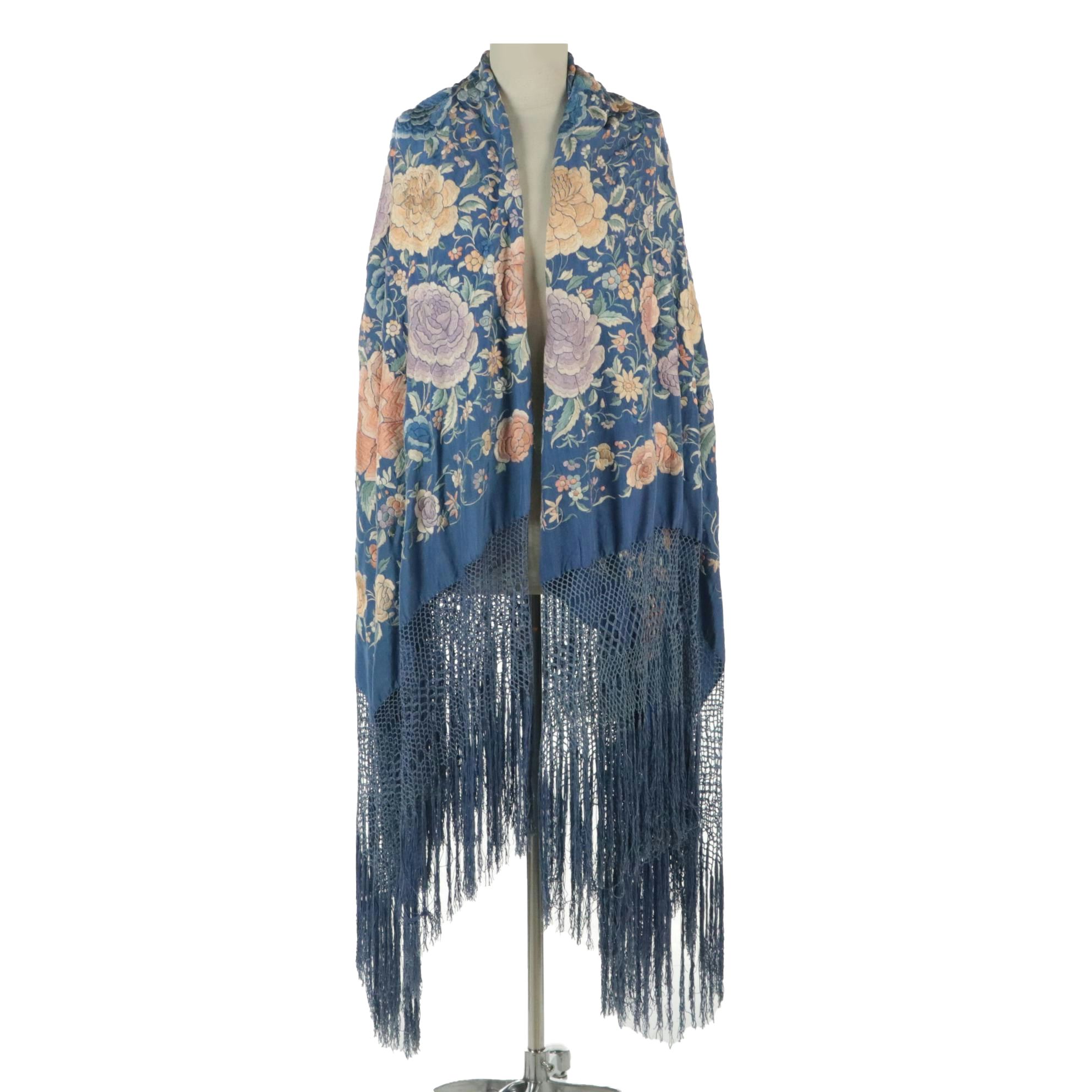 Embroidered Silk Piano Shawl