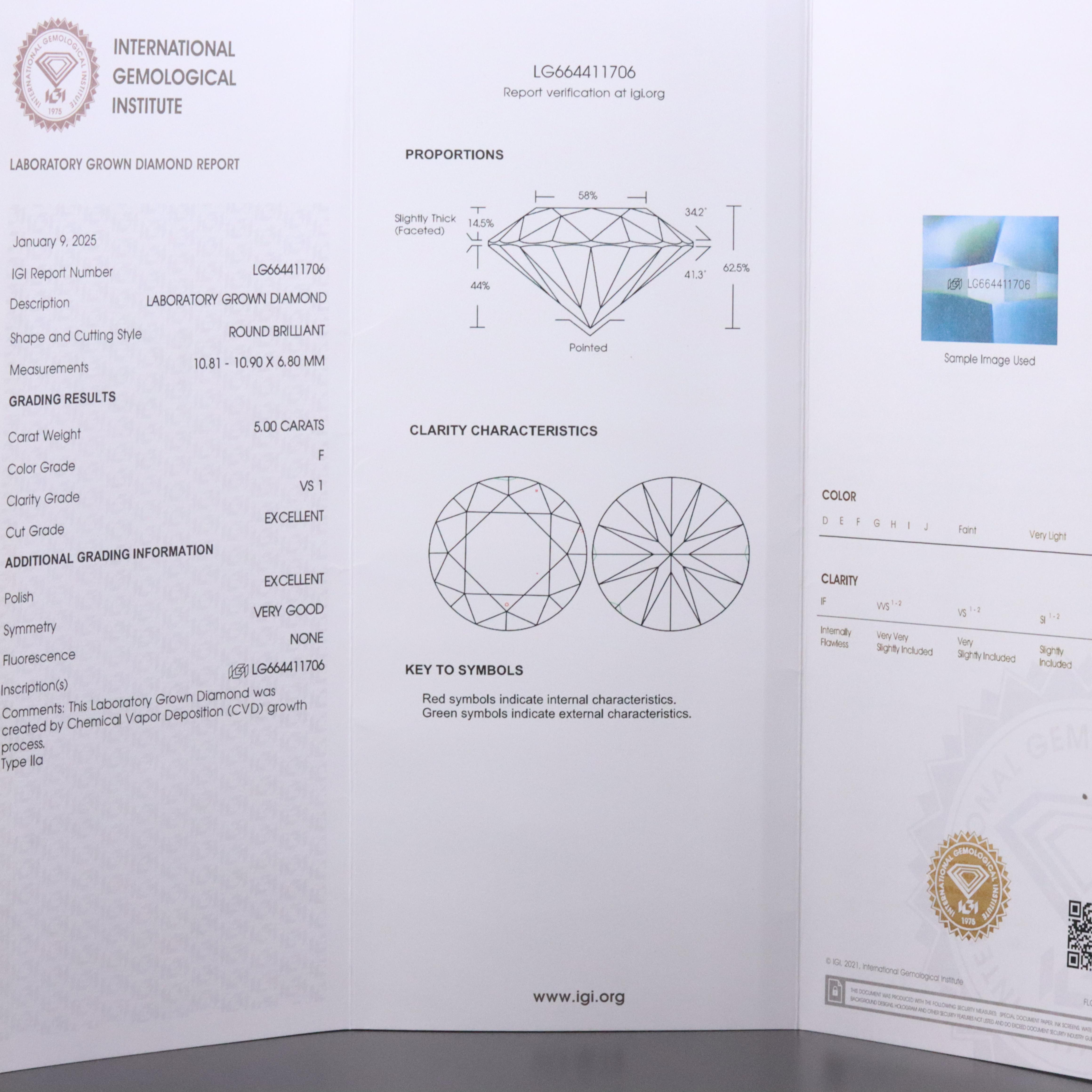 Platinum 5.00 CT Lab Grown Diamond Solitaire Ring with IGI Report