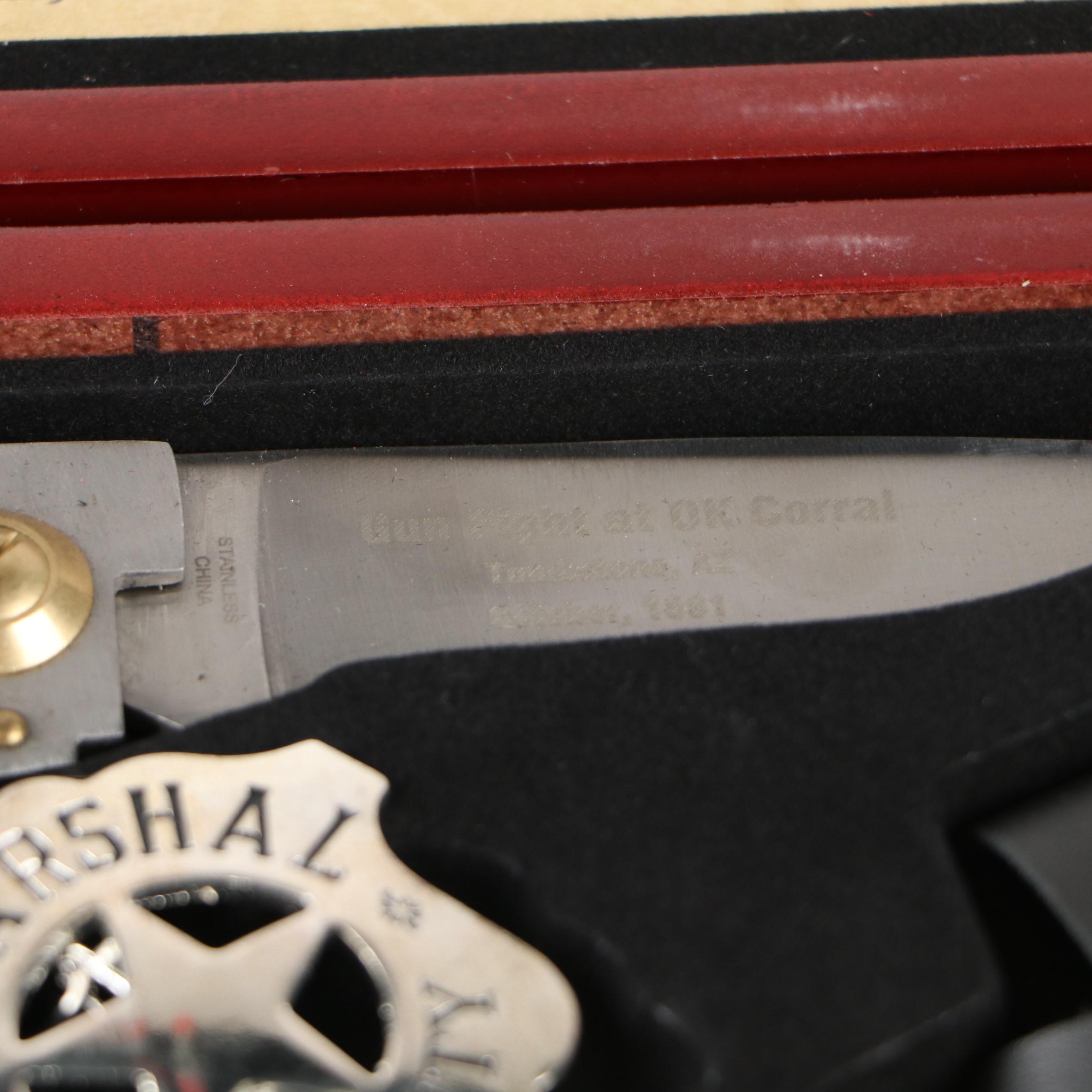 Wyatt Earp "Gun Fight at OK Corral" Folding Knife with Half Dollars and More