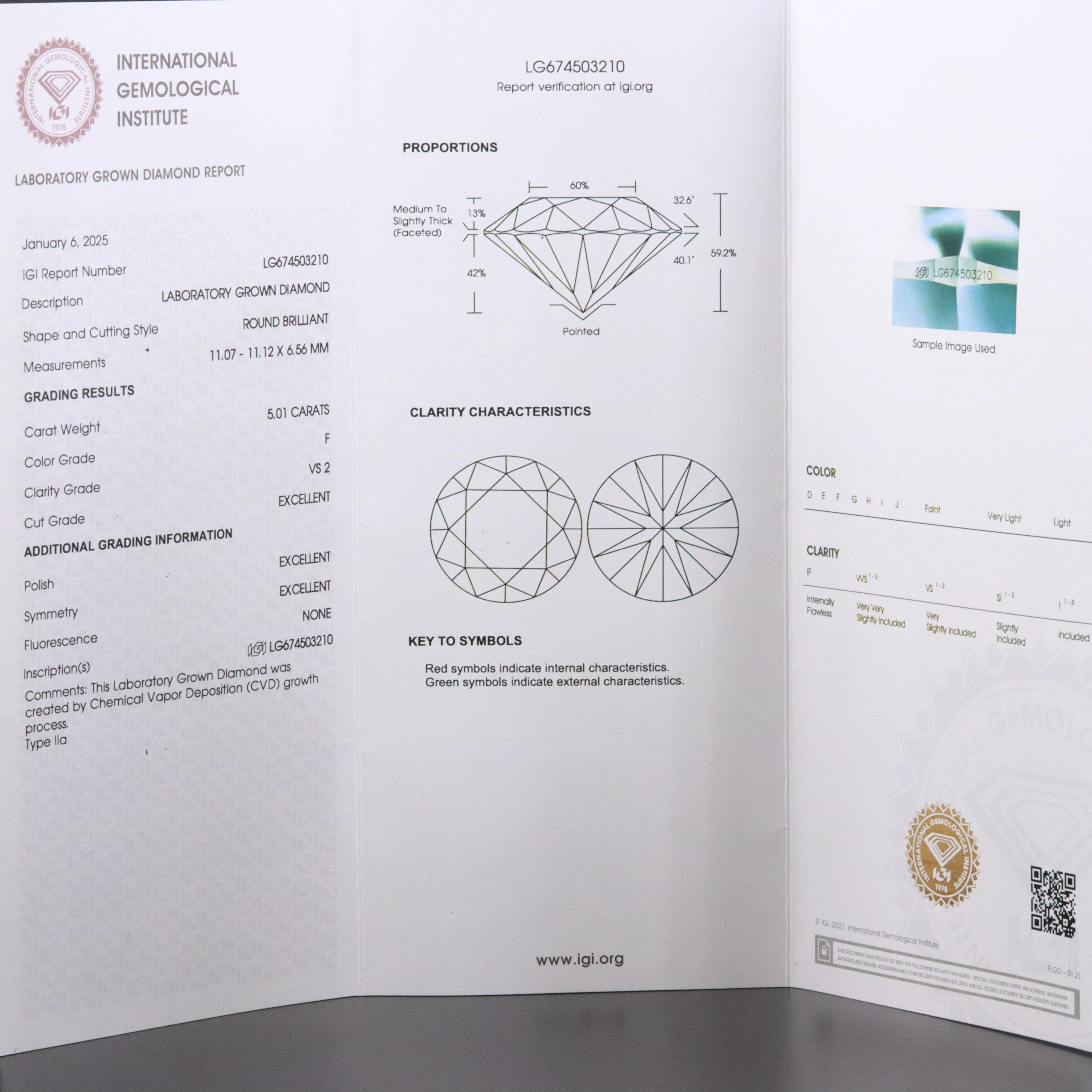 Platinum 5.01 CT Lab Grown Diamond Solitaire Ring with IGI Report