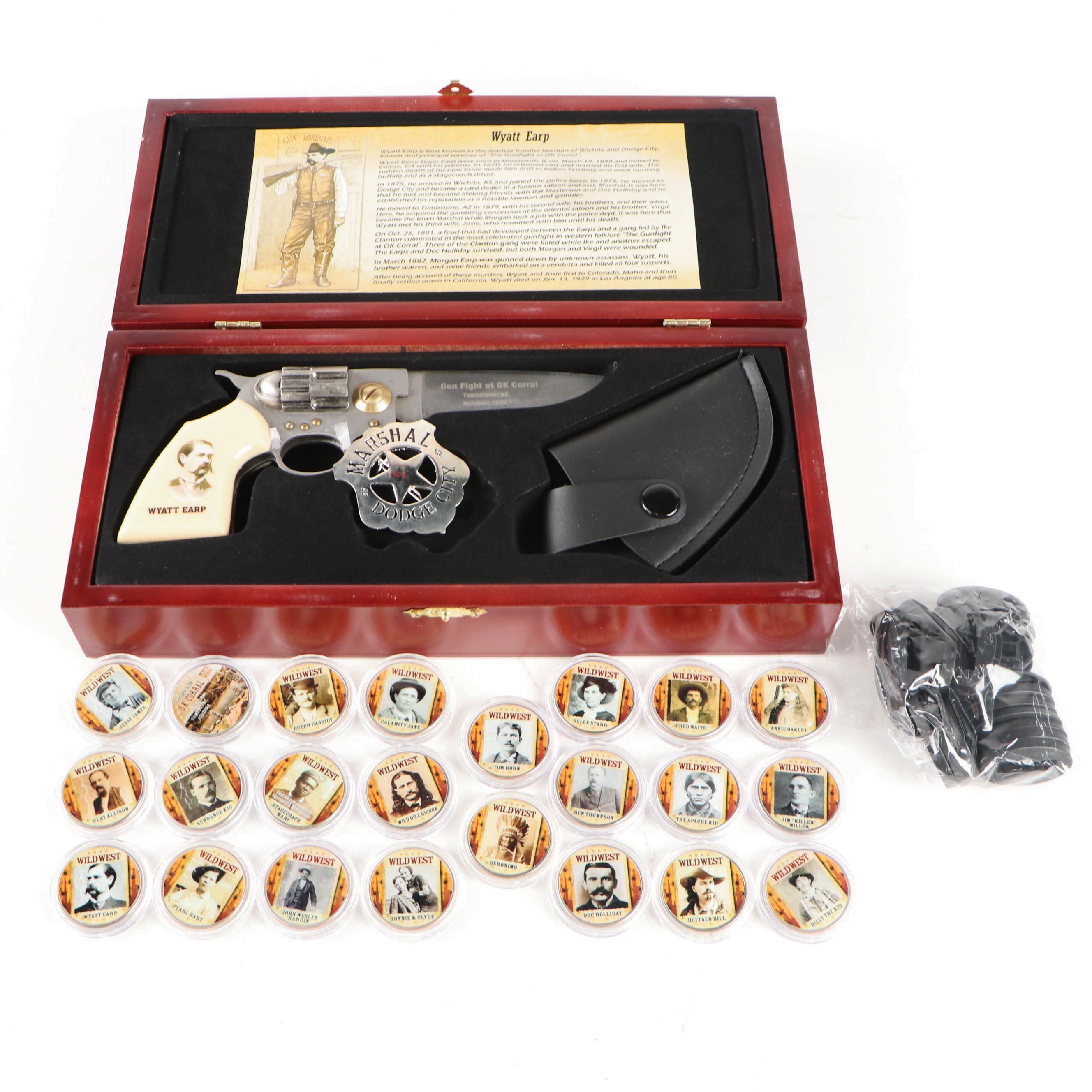 Wyatt Earp "Gun Fight at OK Corral" Folding Knife with Half Dollars and More