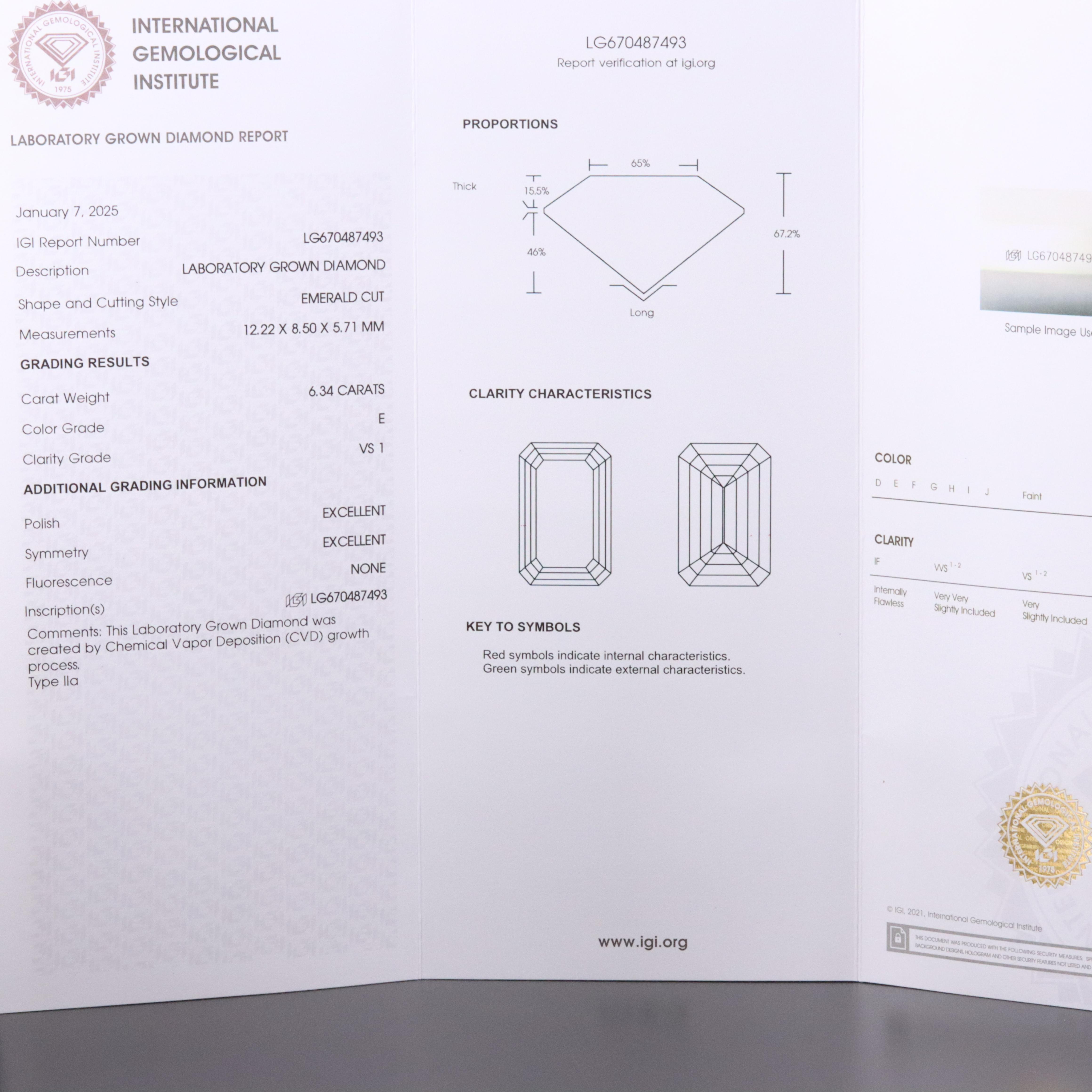 Platinum 7.02 CTW Lab Grown Diamond Ring with IGI Report