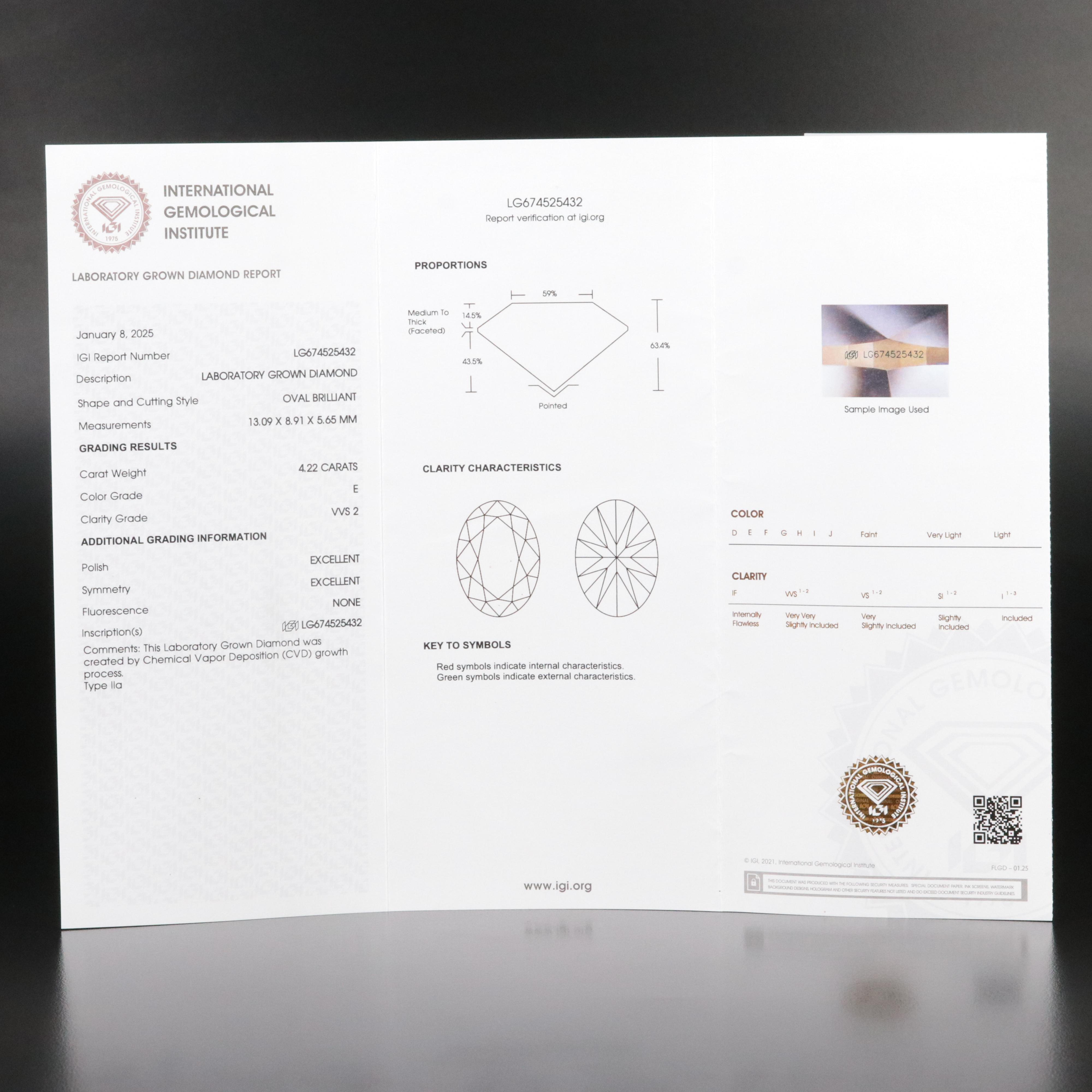 Platinum 4.22 CT Lab Grown Diamond Solitaire Ring with IGI Report