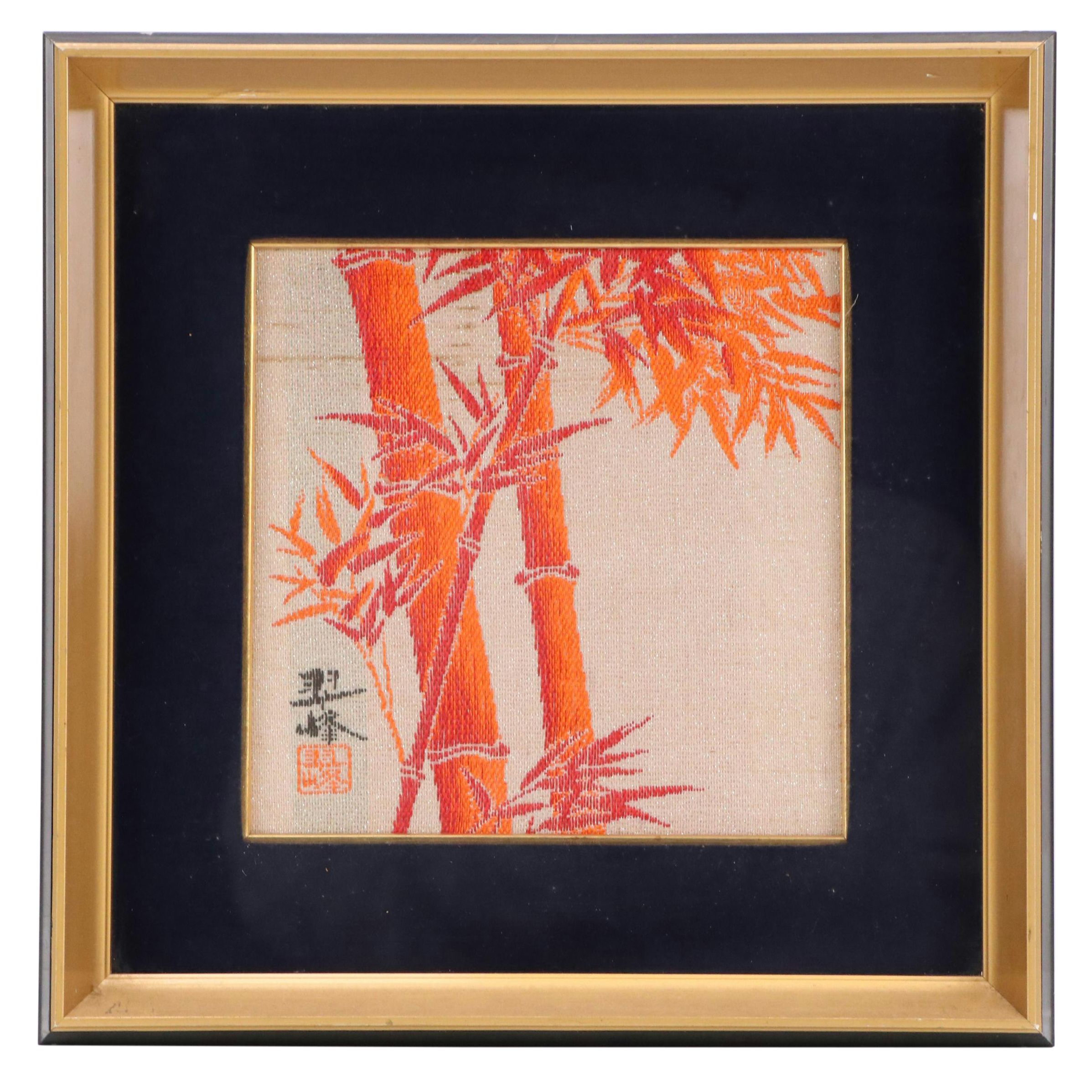 Japanese Embroidery of Crimson Bamboo