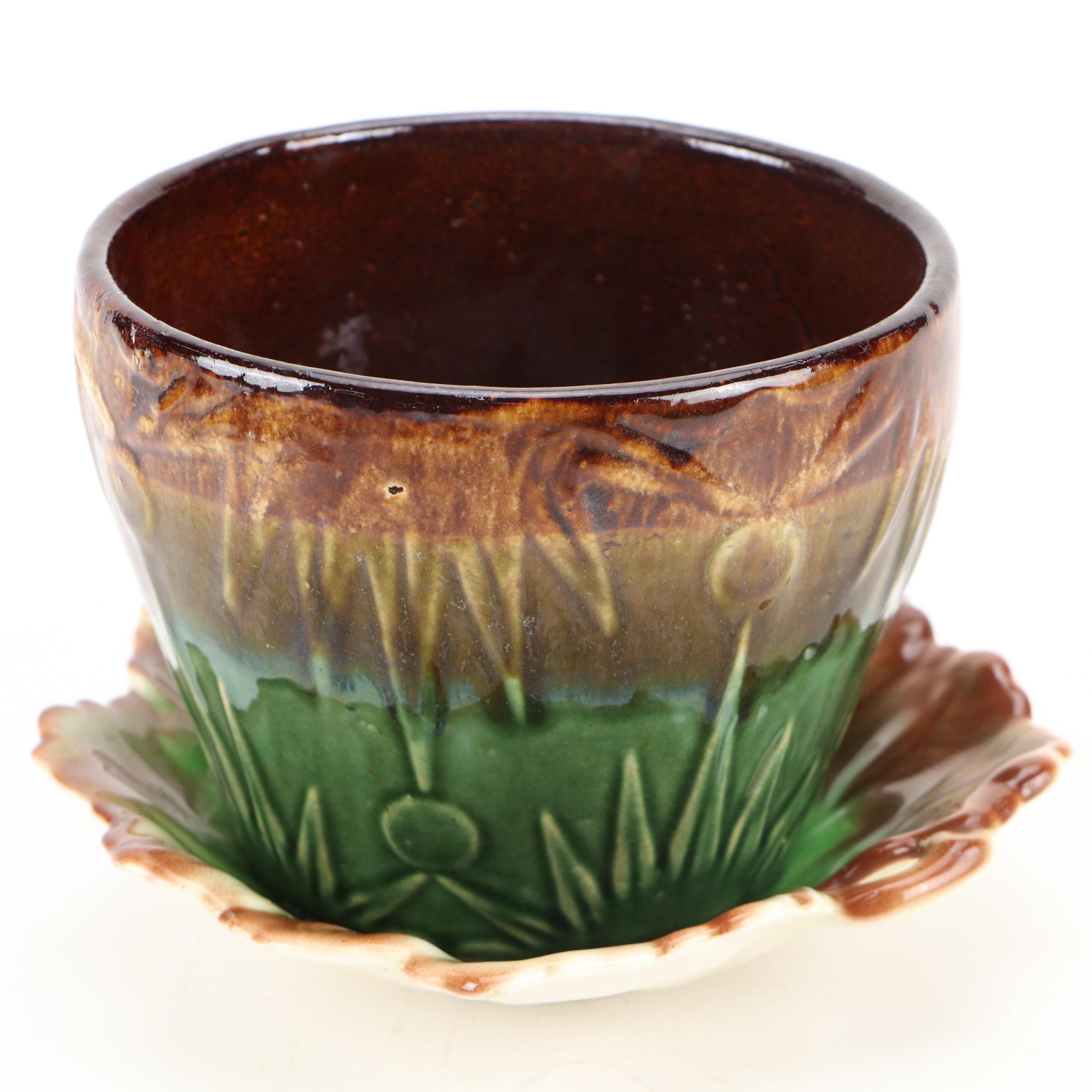 Robinson Ransbottom "Sun and Moon" Ceramic Planter with Hobbyist Leaf Form Dish