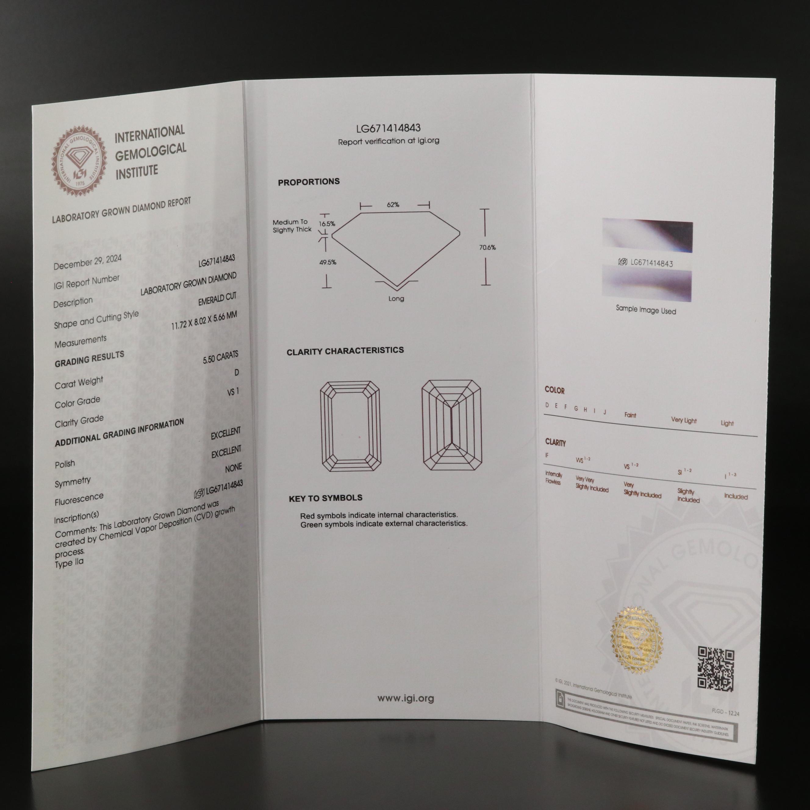 Platinum 6.17 CTW Lab Grown Diamond Ring with IGI Report