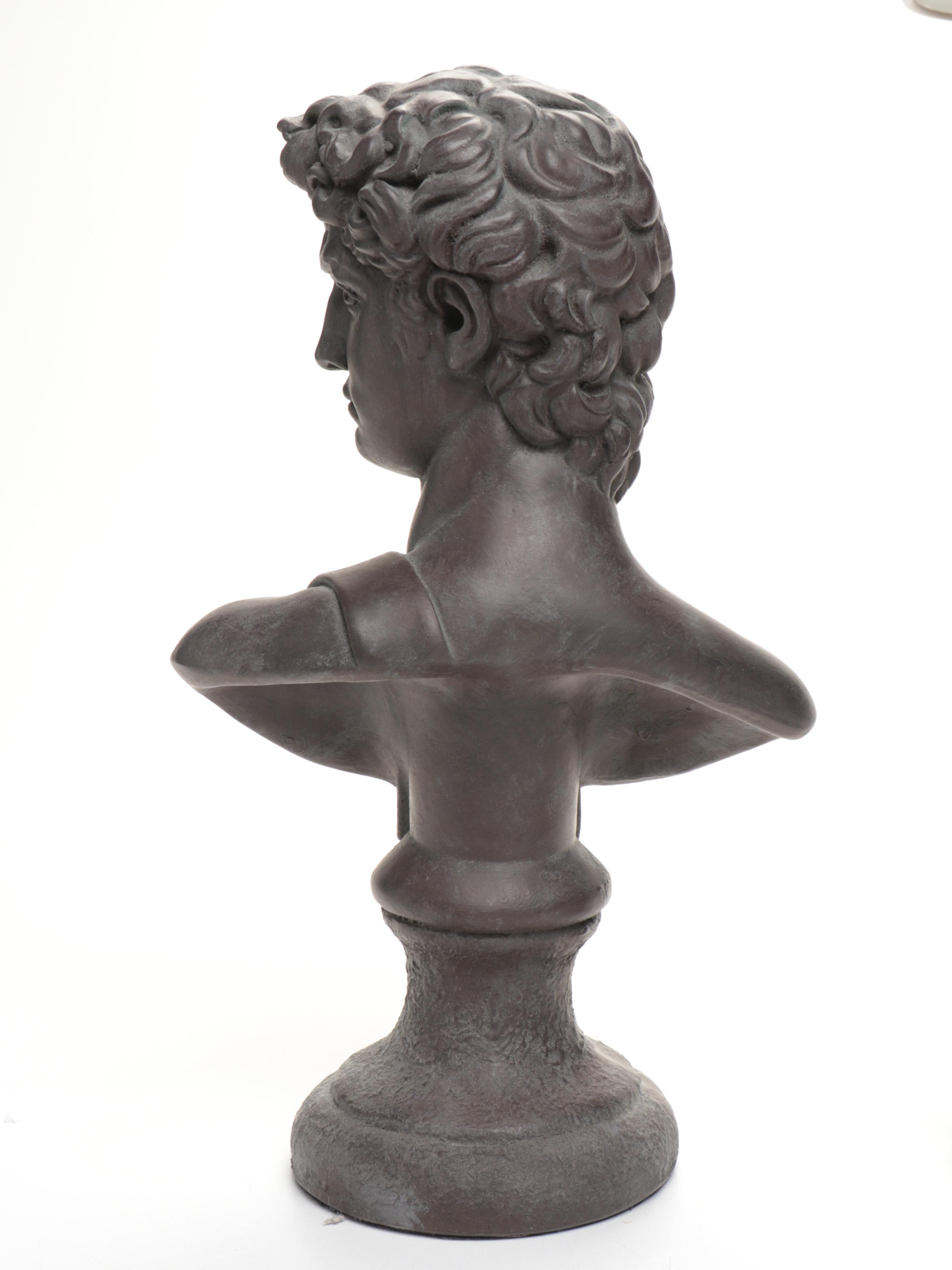 French Brass Carriage Clock with Toleware Table Lamp and Bust of David