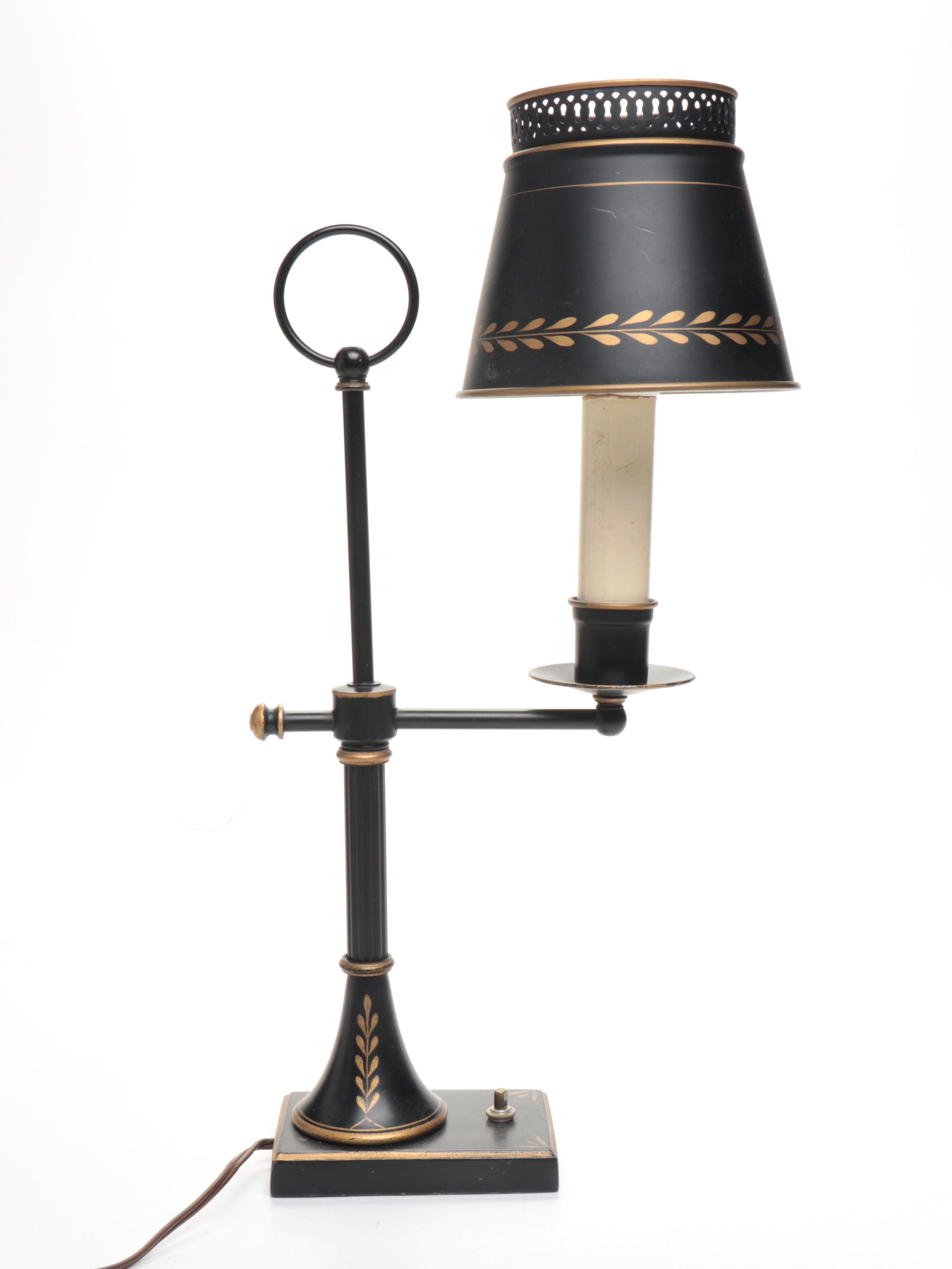 French Brass Carriage Clock with Toleware Table Lamp and Bust of David
