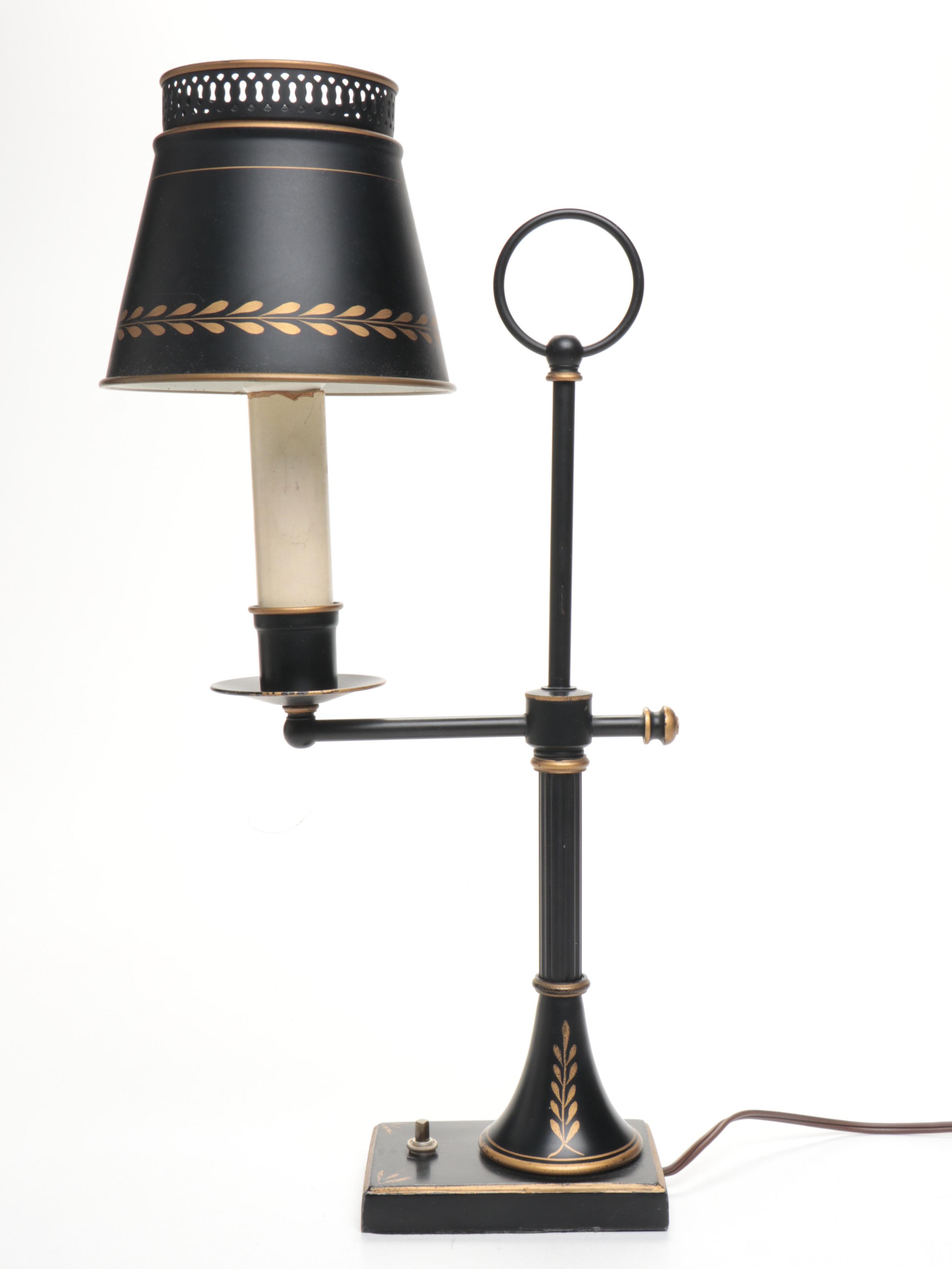 French Brass Carriage Clock with Toleware Table Lamp and Bust of David