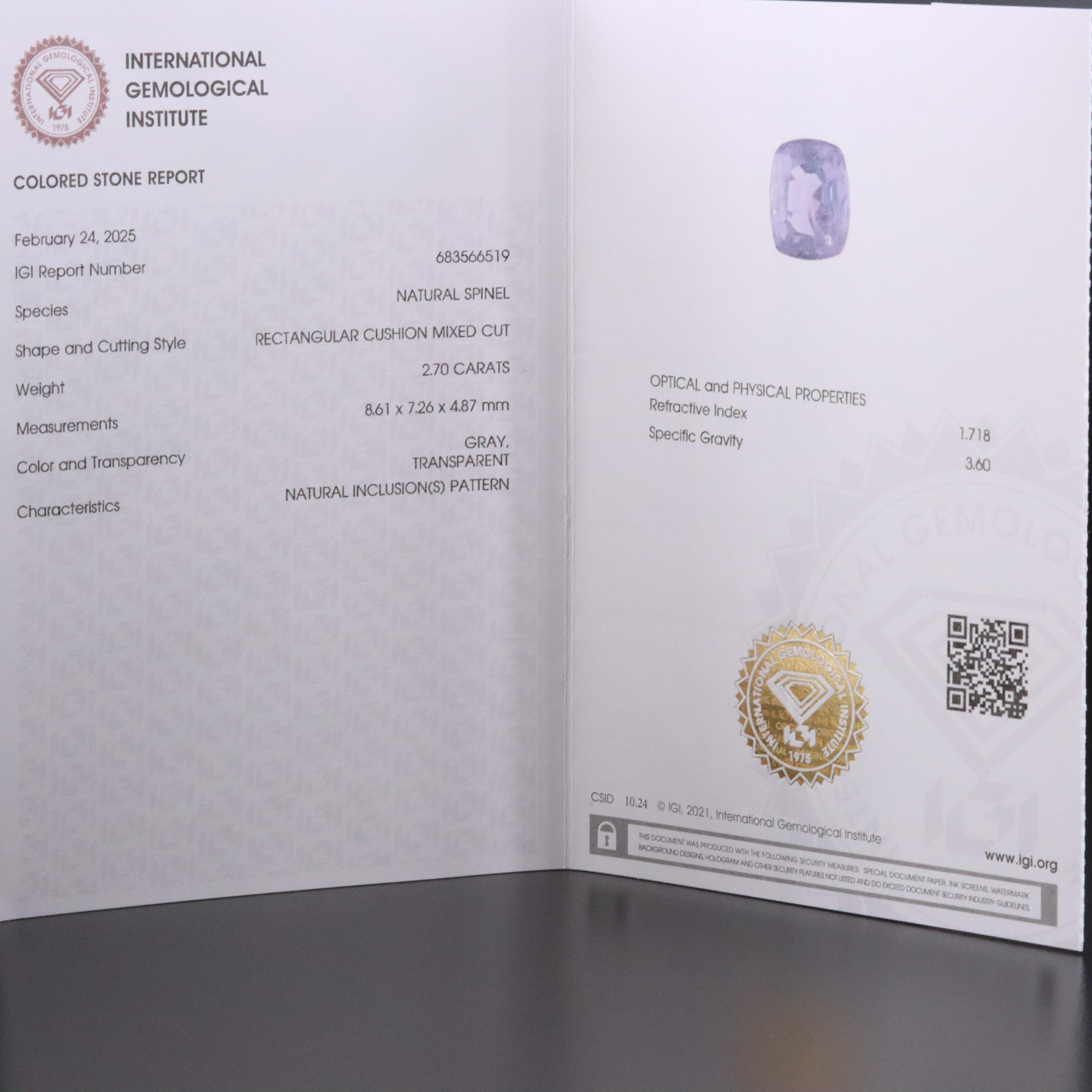 Loose 2.70 CT Spinel with IGI Report