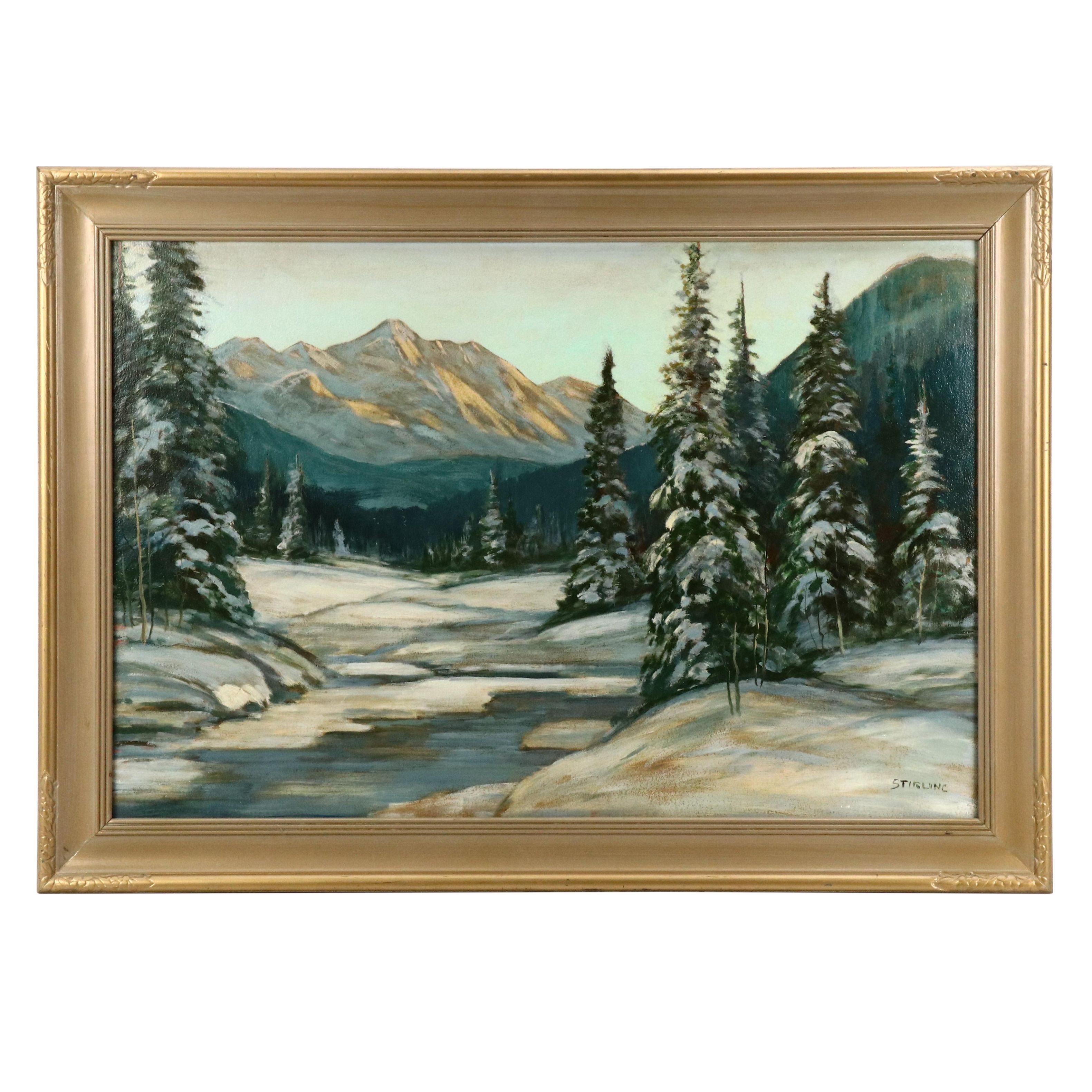 Dave Stirling Oil Painting "Winter Evening," 1950