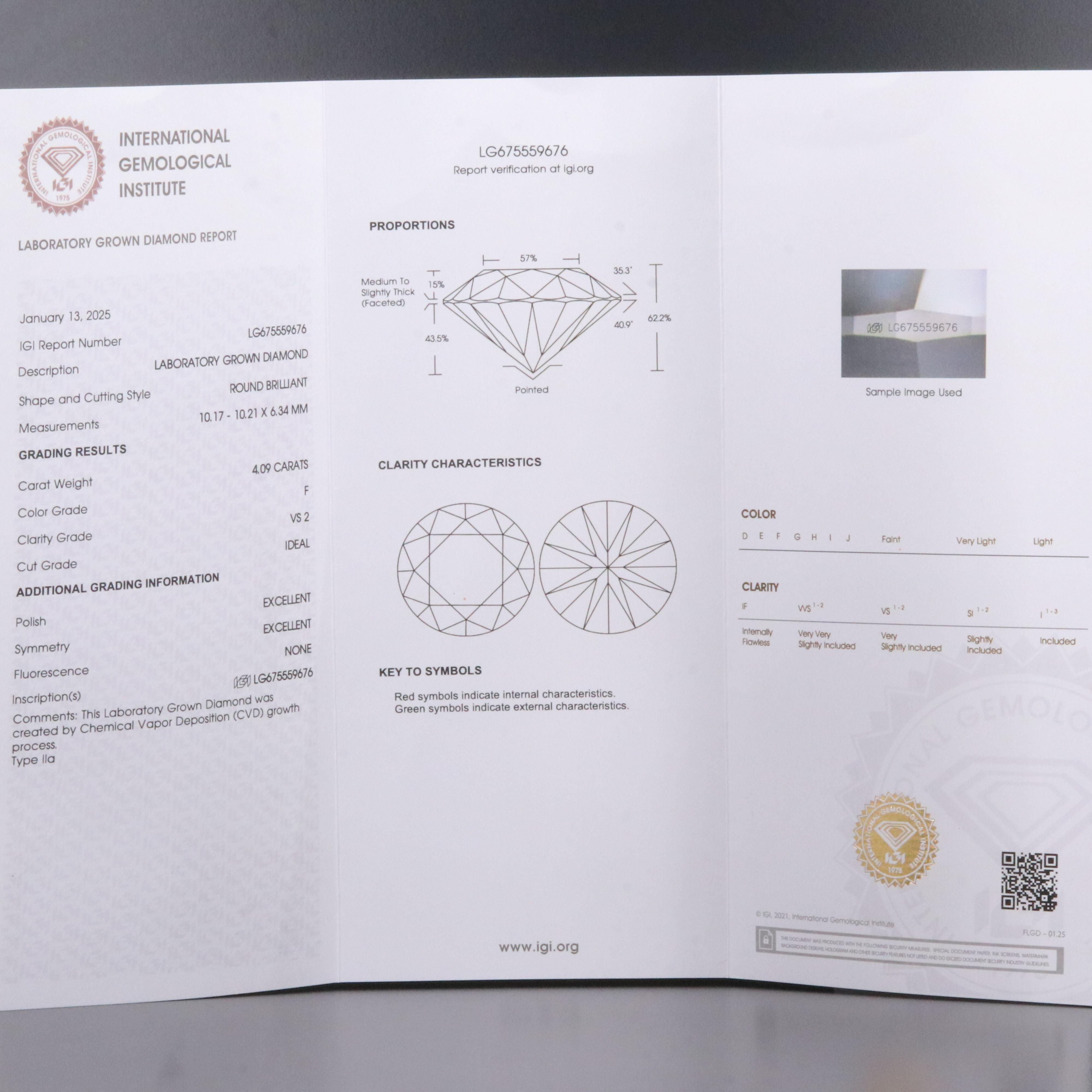 Platinum 4.09 CT Lab Grown Diamond Solitaire Ring with IGI Report