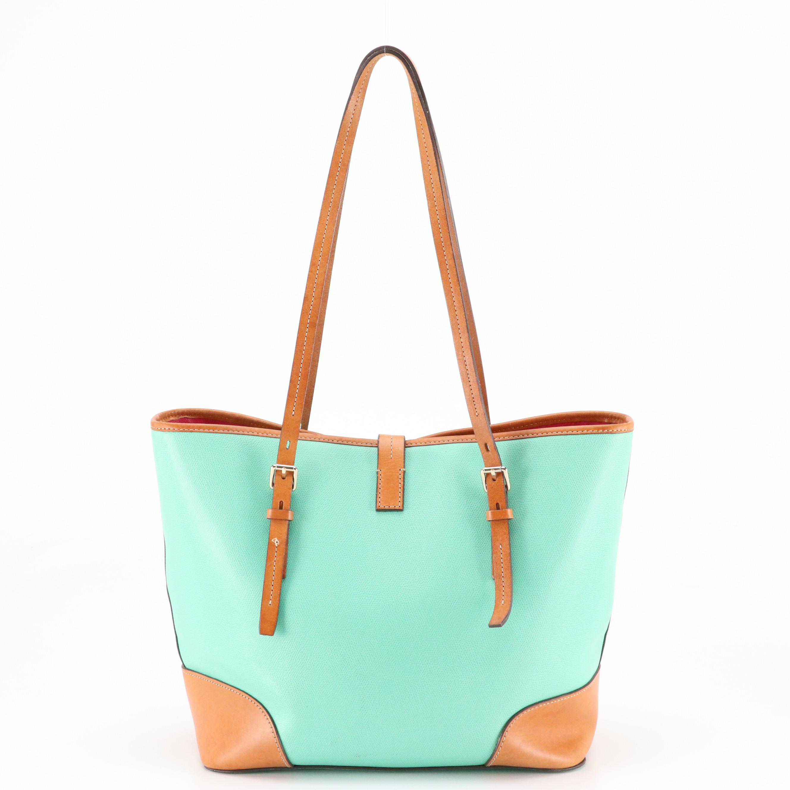 Dooney & Bourke Large Claremont Tote in Mint Green and Brown Leather