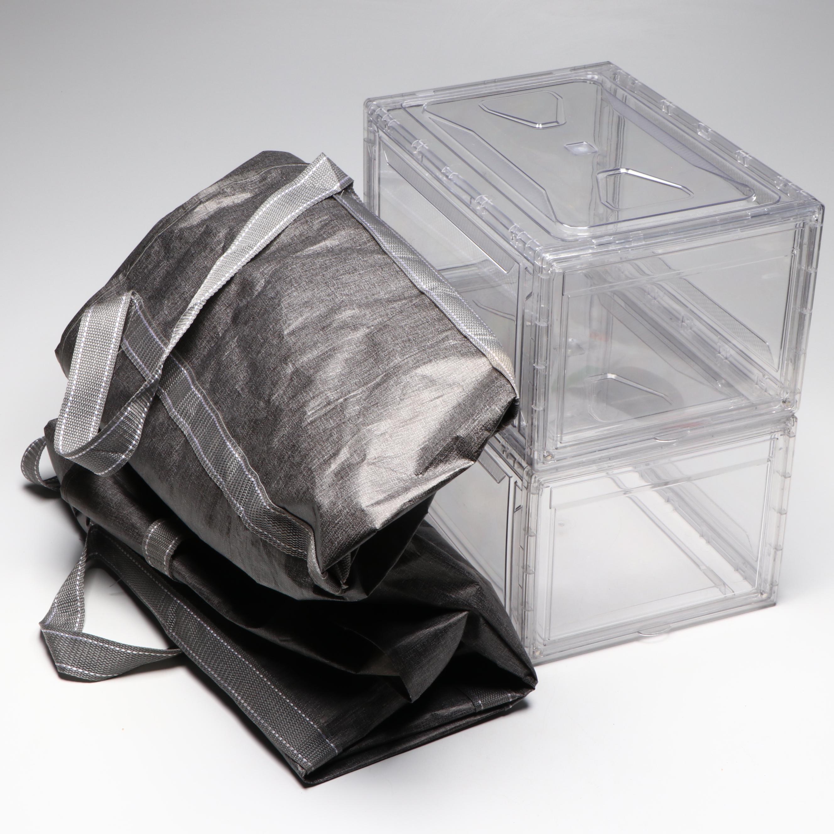 Two Clear Acrylic Storage Cubes with Veno Bags Storage Totes