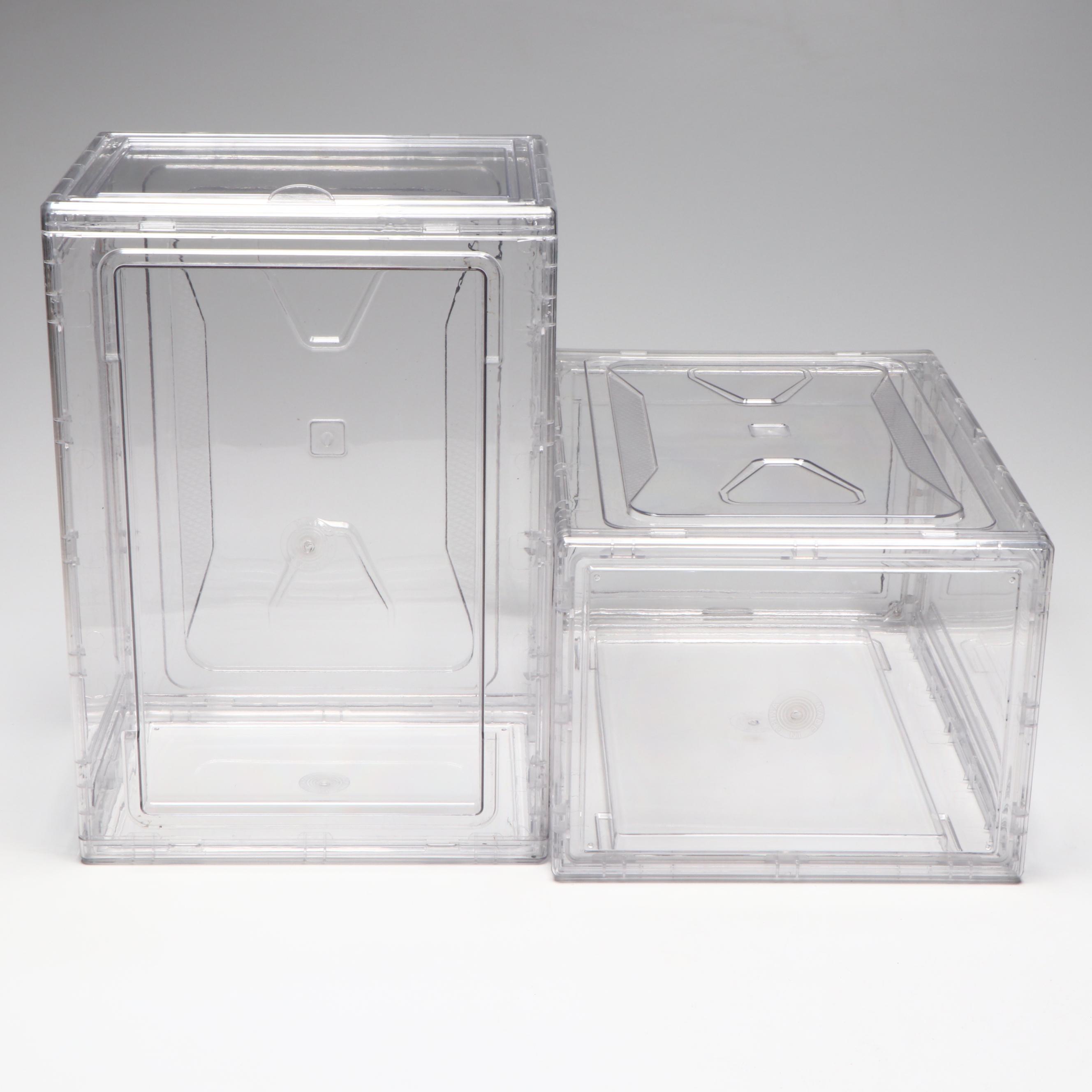 Two Clear Acrylic Storage Cubes with Veno Bags Storage Totes