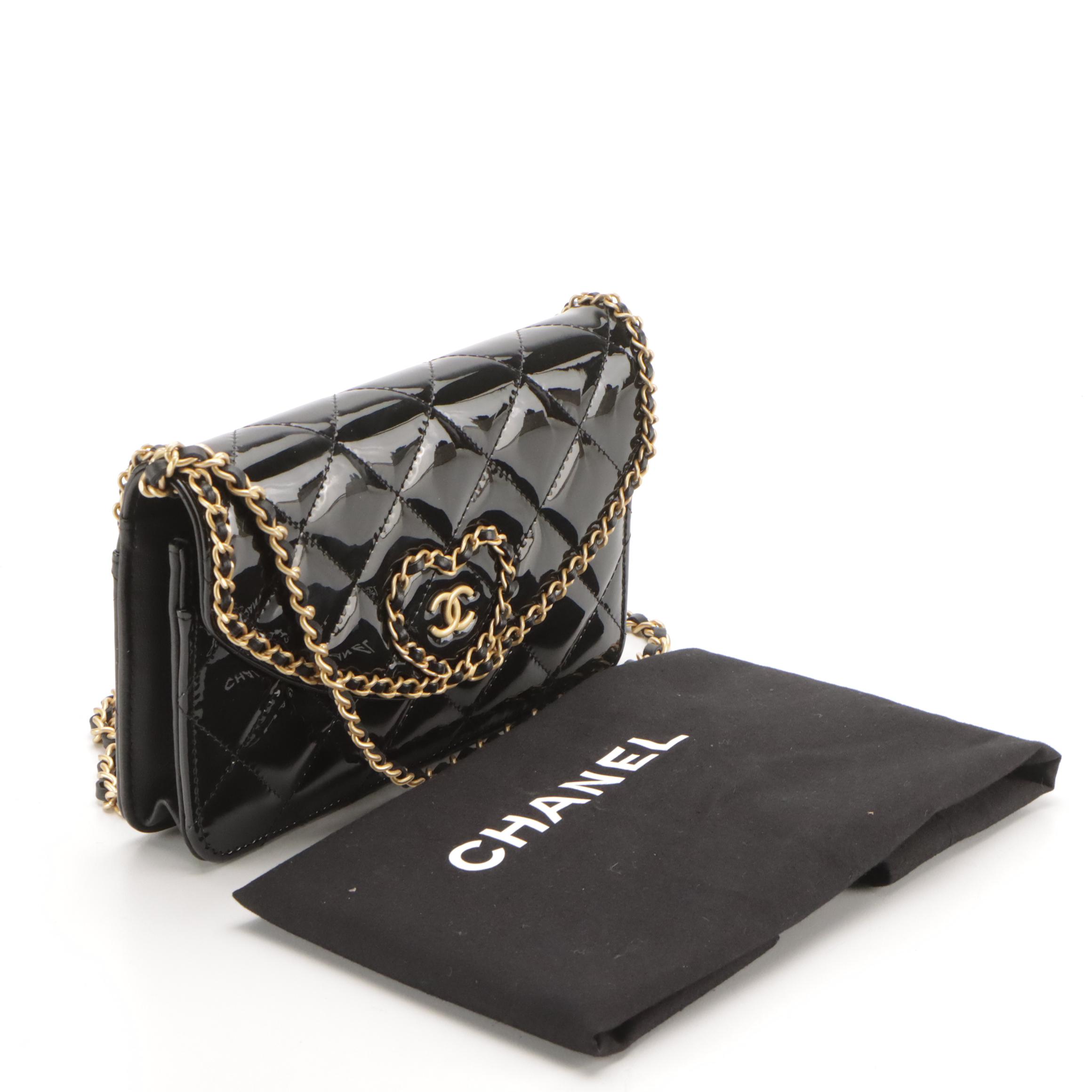 Chanel Heart WOC Wallet on Chain Bag in Black Quilted Patent Leather