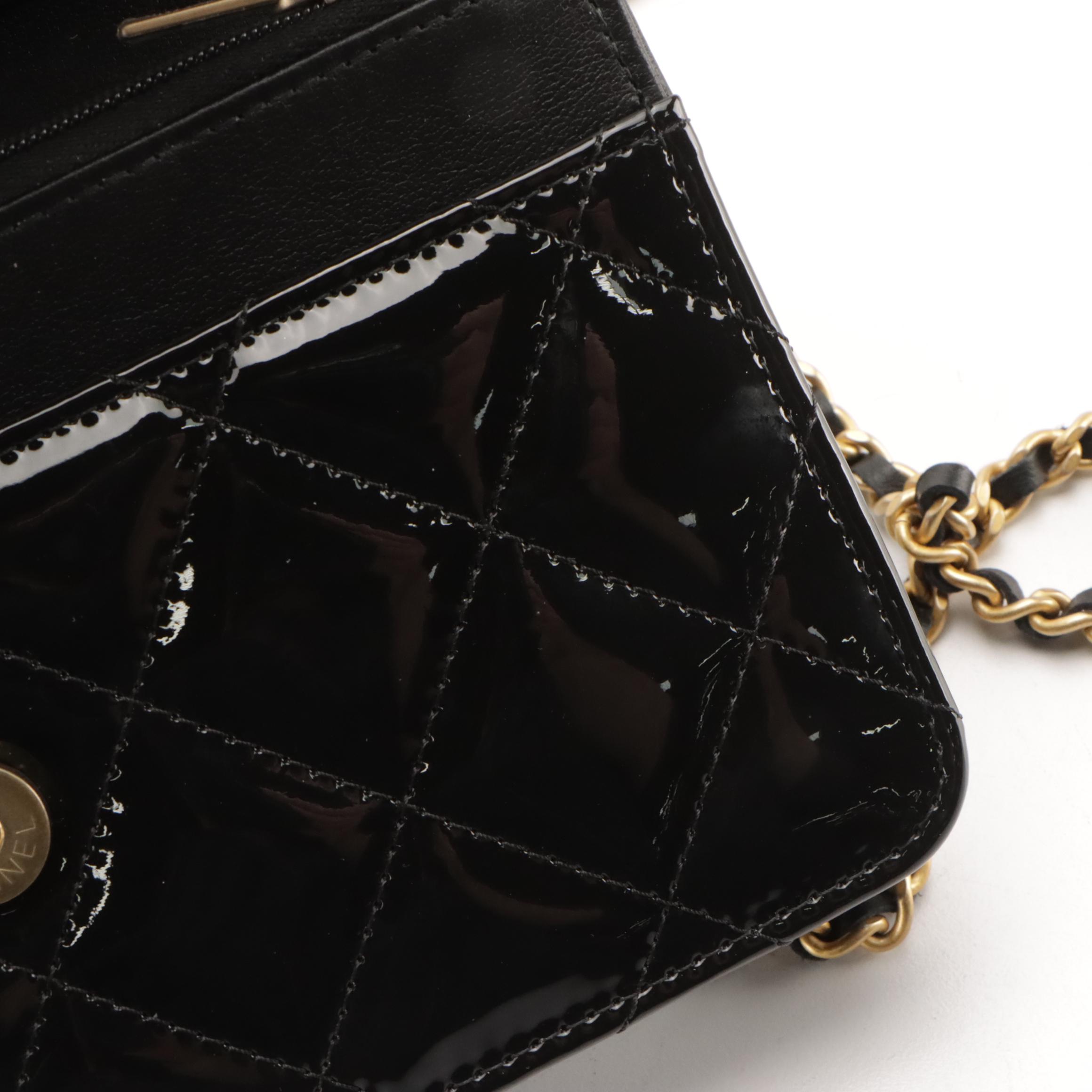 Chanel Heart WOC Wallet on Chain Bag in Black Quilted Patent Leather