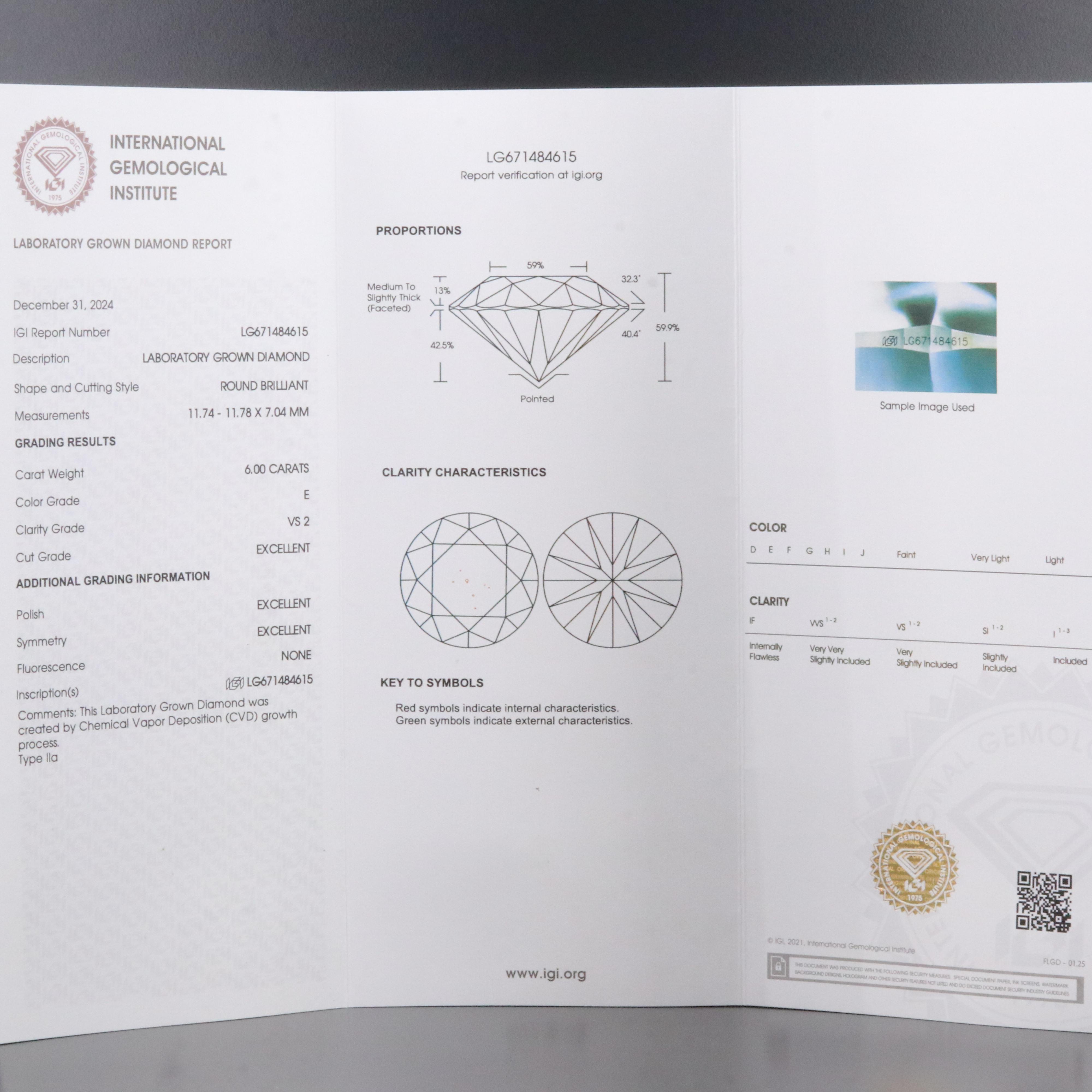 Platinum 6.00 CT Lab Grown Diamond Solitaire Ring with IGI Report