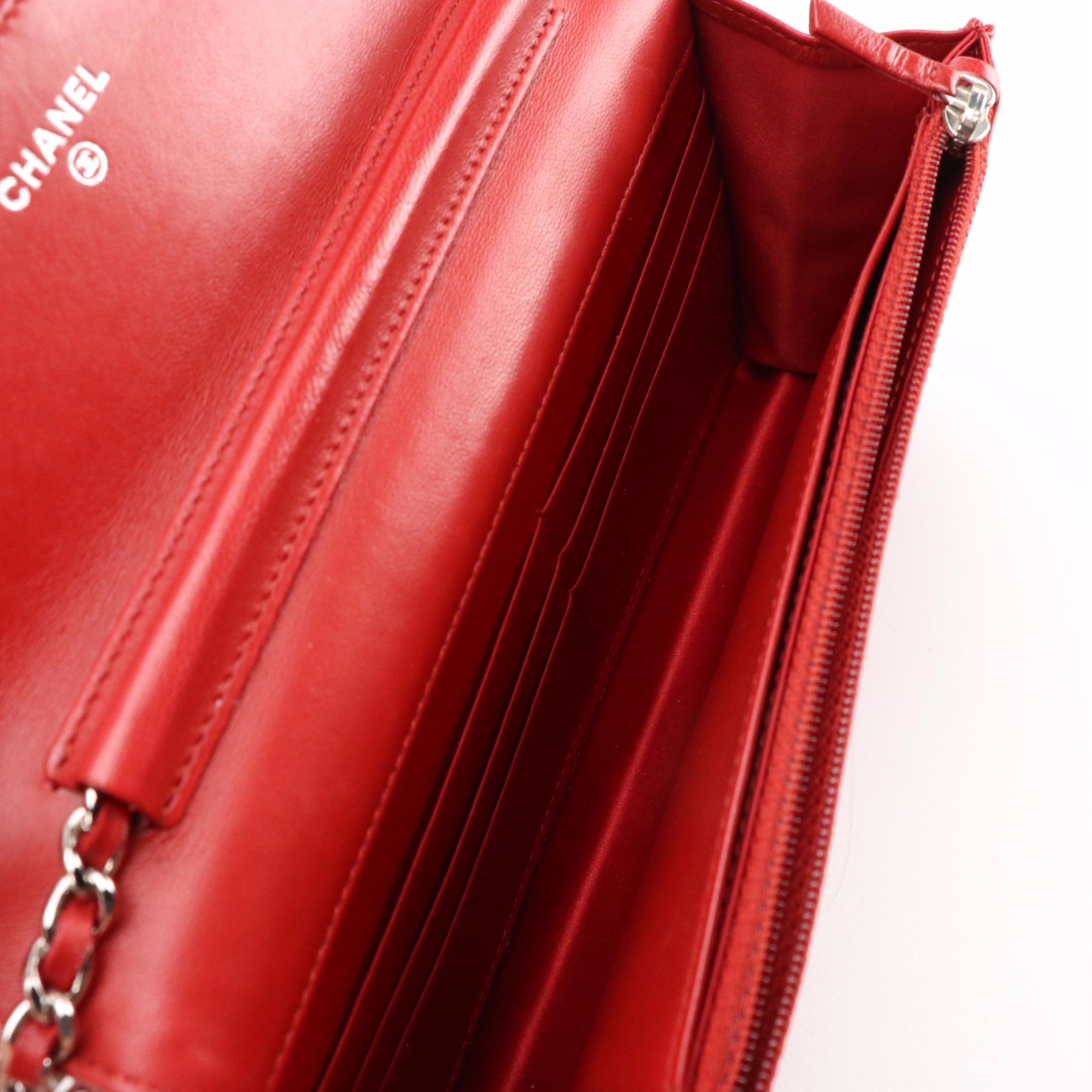 Chanel Camellia WOC Wallet on Chain Bag in Red Embossed Calfskin Leather