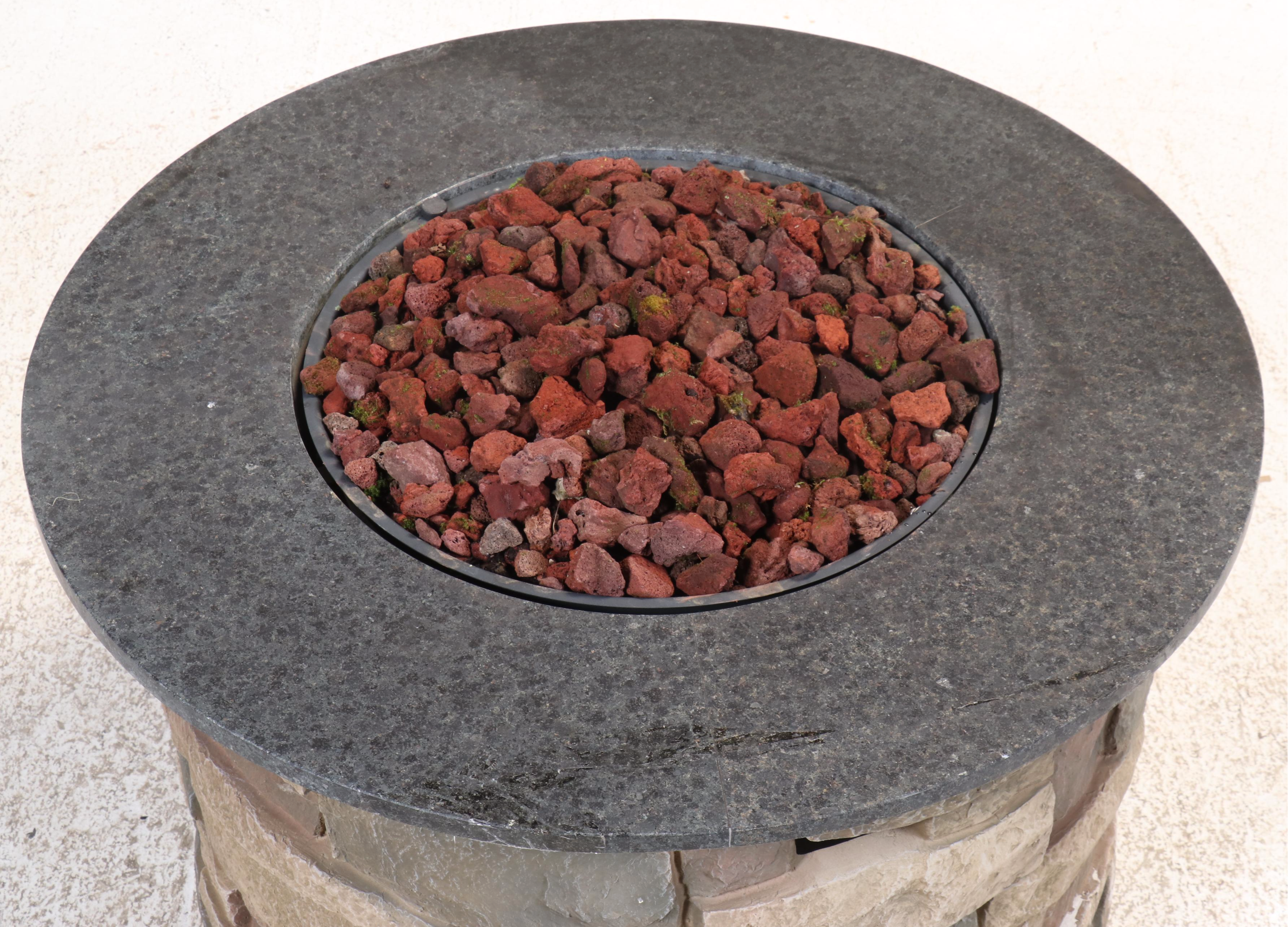 Faux Stone and Black Granite Gas Fire Pit with Fuel Control