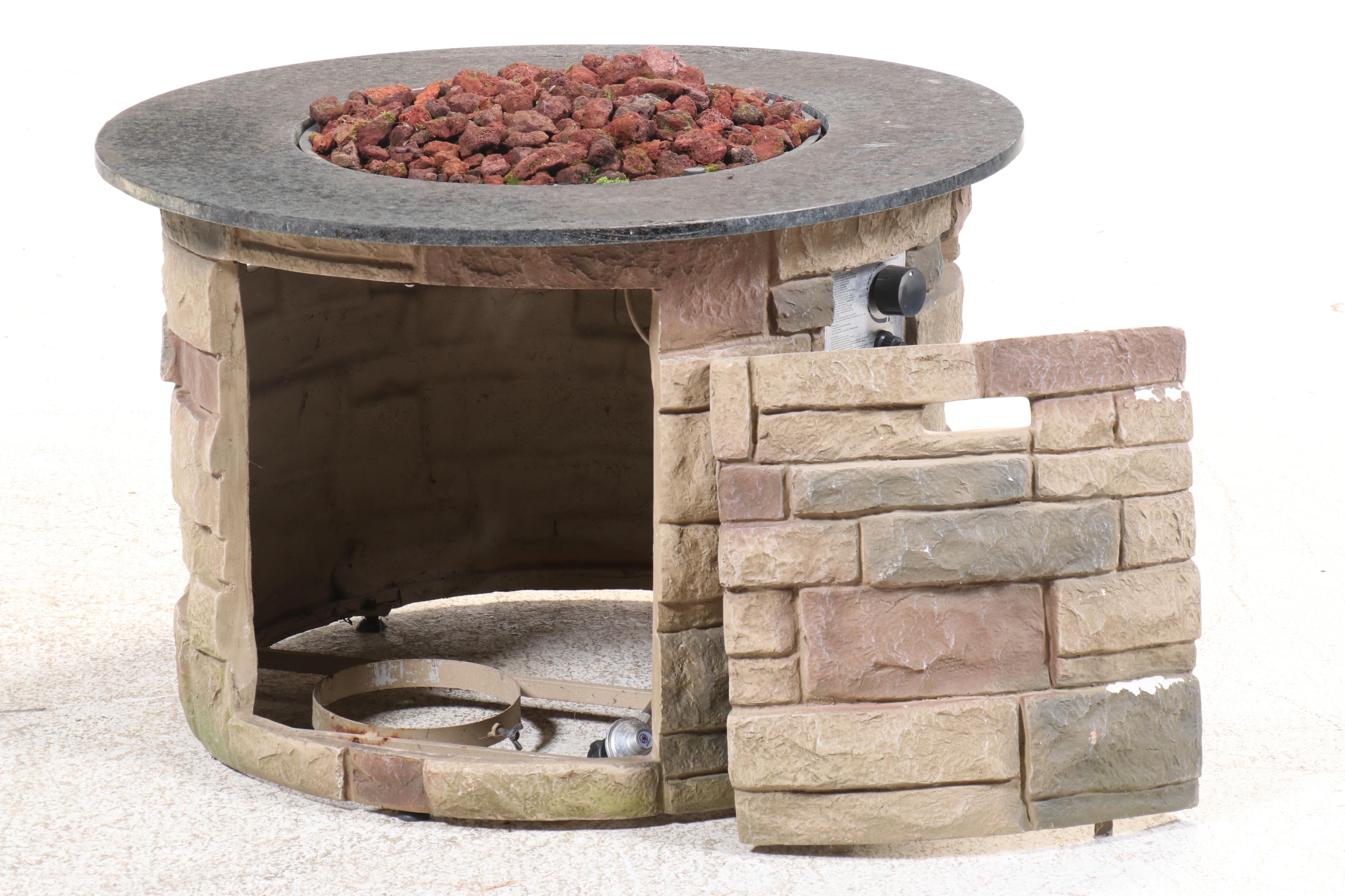 Faux Stone and Black Granite Gas Fire Pit with Fuel Control