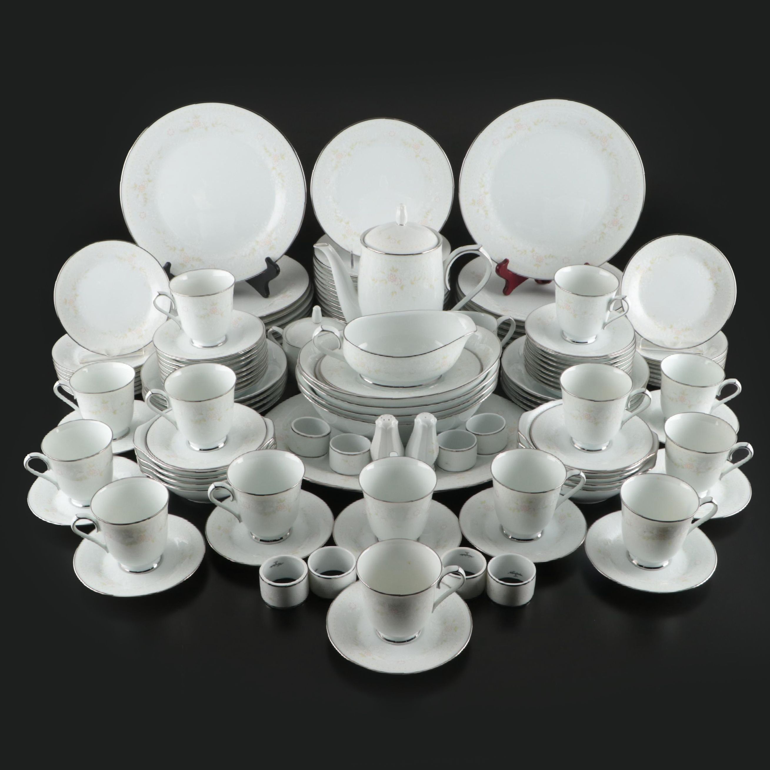 Noritake Porcelain "Temptation" Dinnerware with Serving Pieces, 1976-1987