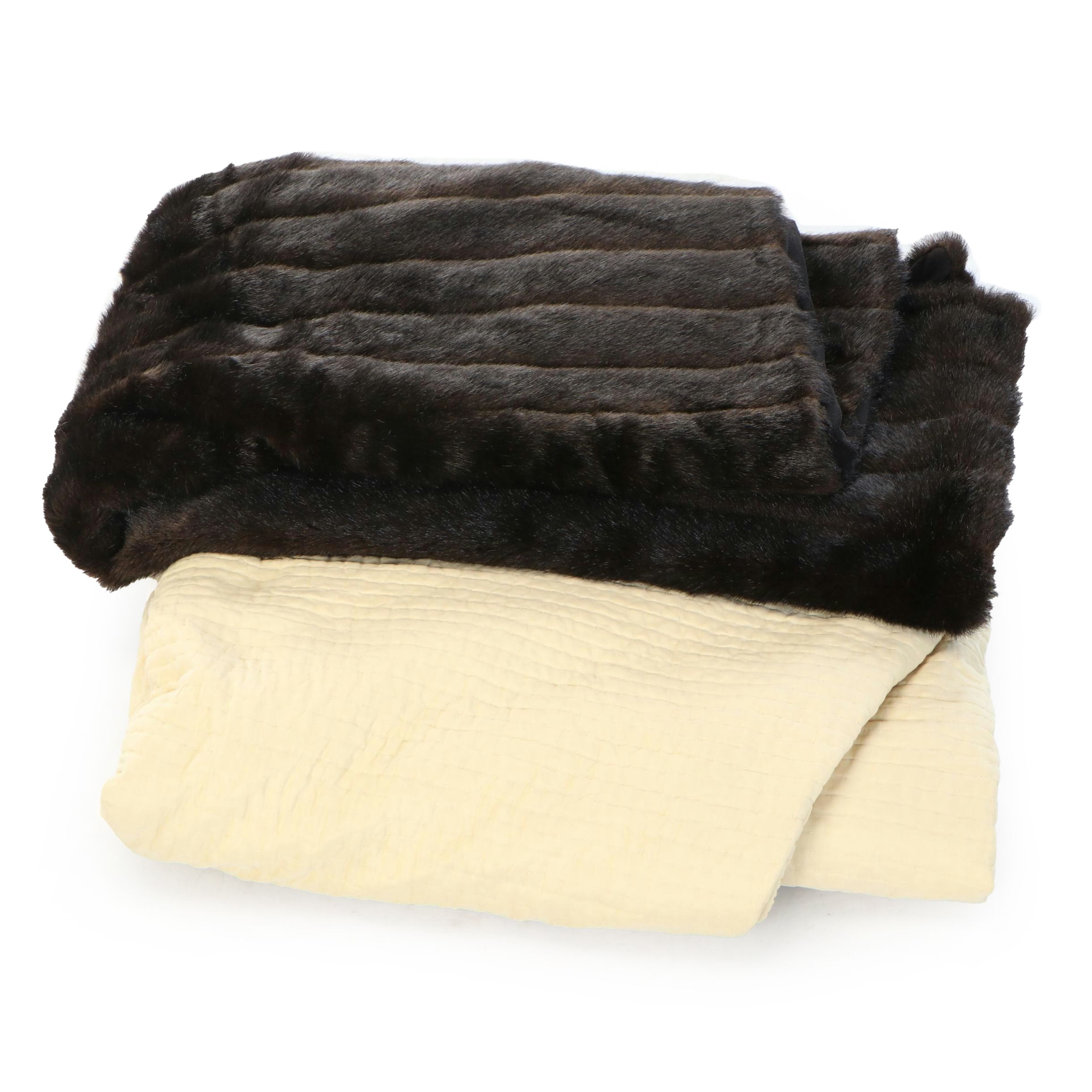 Pottery Barn Hand-Quilted Coverlet with Faux Fur Throw