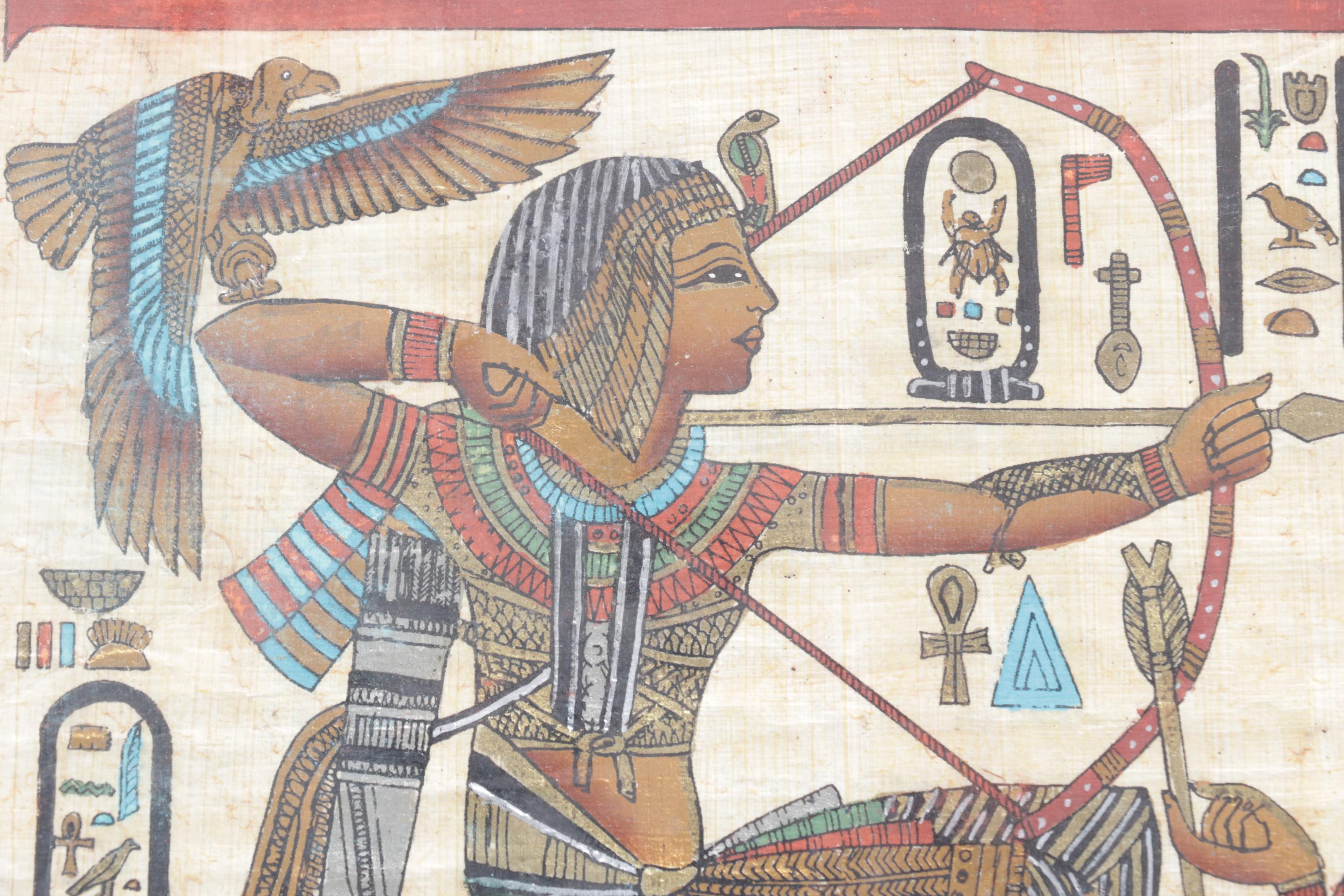 Egyptian Papyrus Panels of Tutankhamen with Oil Painting Portrait