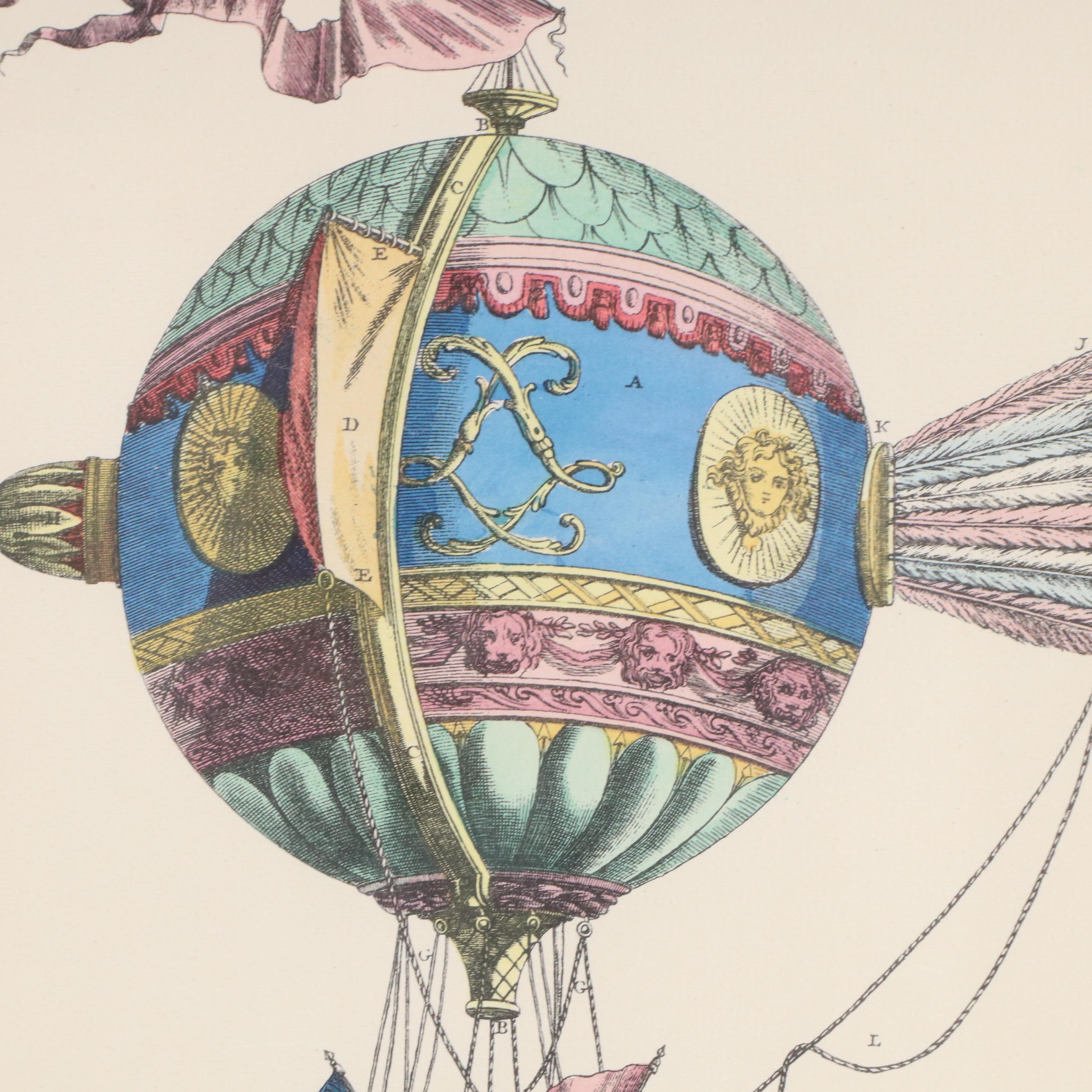Hand-Colored Lithograph Hot Air Balloon and Offset Lithograph Venice Scene