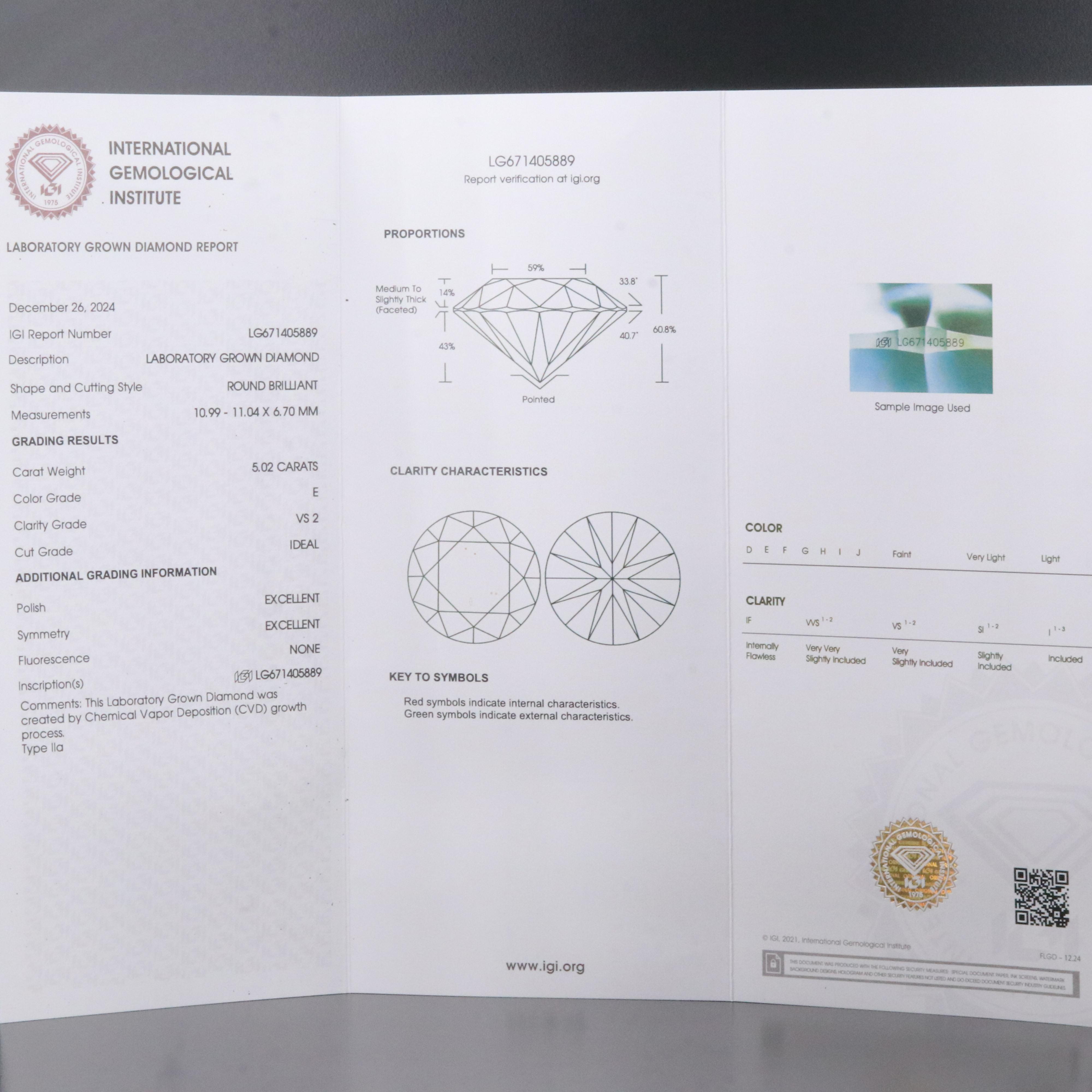 Platinum 5.02 CT Lab Grown Diamond Solitaire Ringwith IGI Report