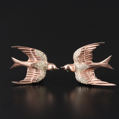 Vintage Sterling Rhinestone Swallow Fur Clips Vintage Sterling Rhinestone Swallow Fur Clips
