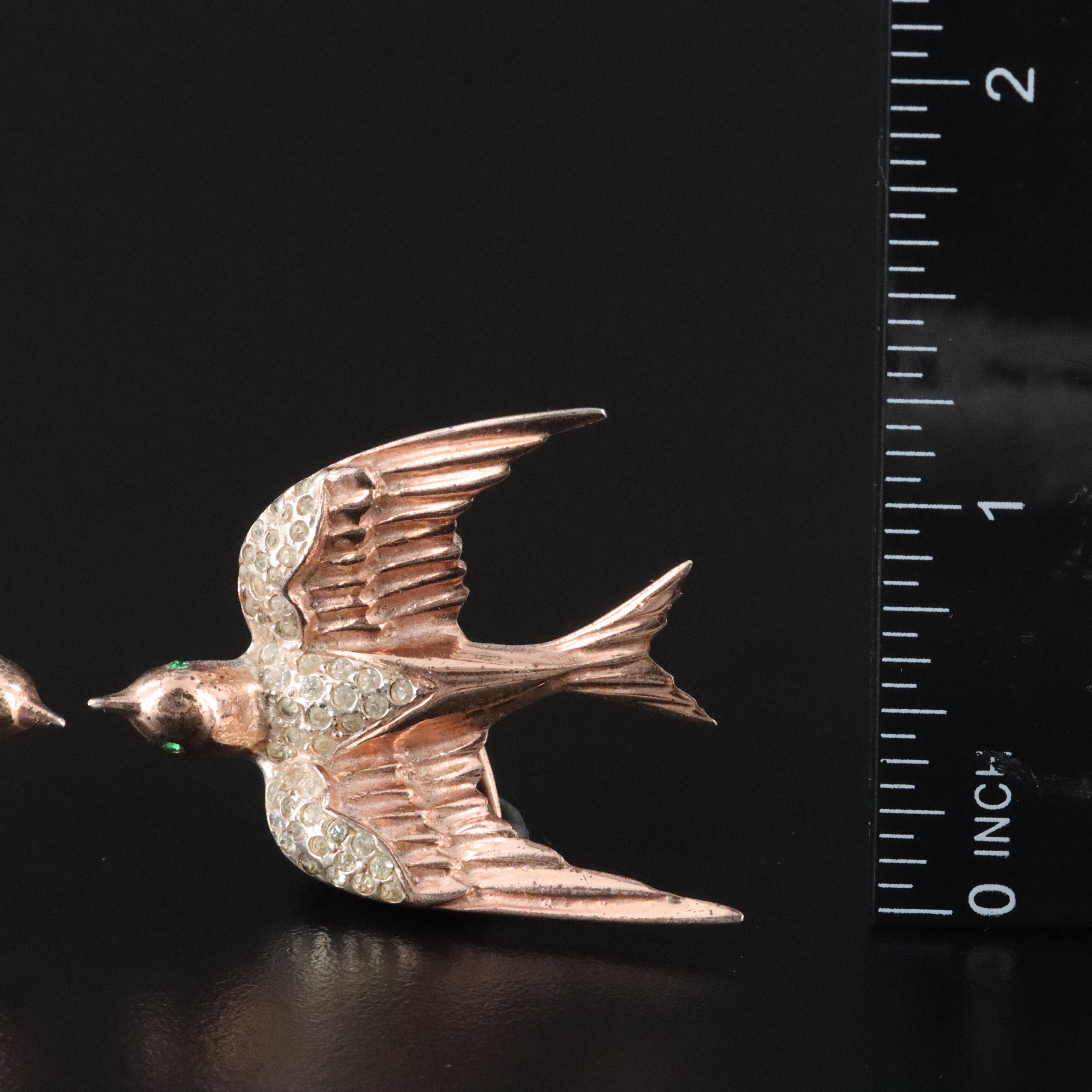 Vintage Sterling Rhinestone Swallow Fur Clips