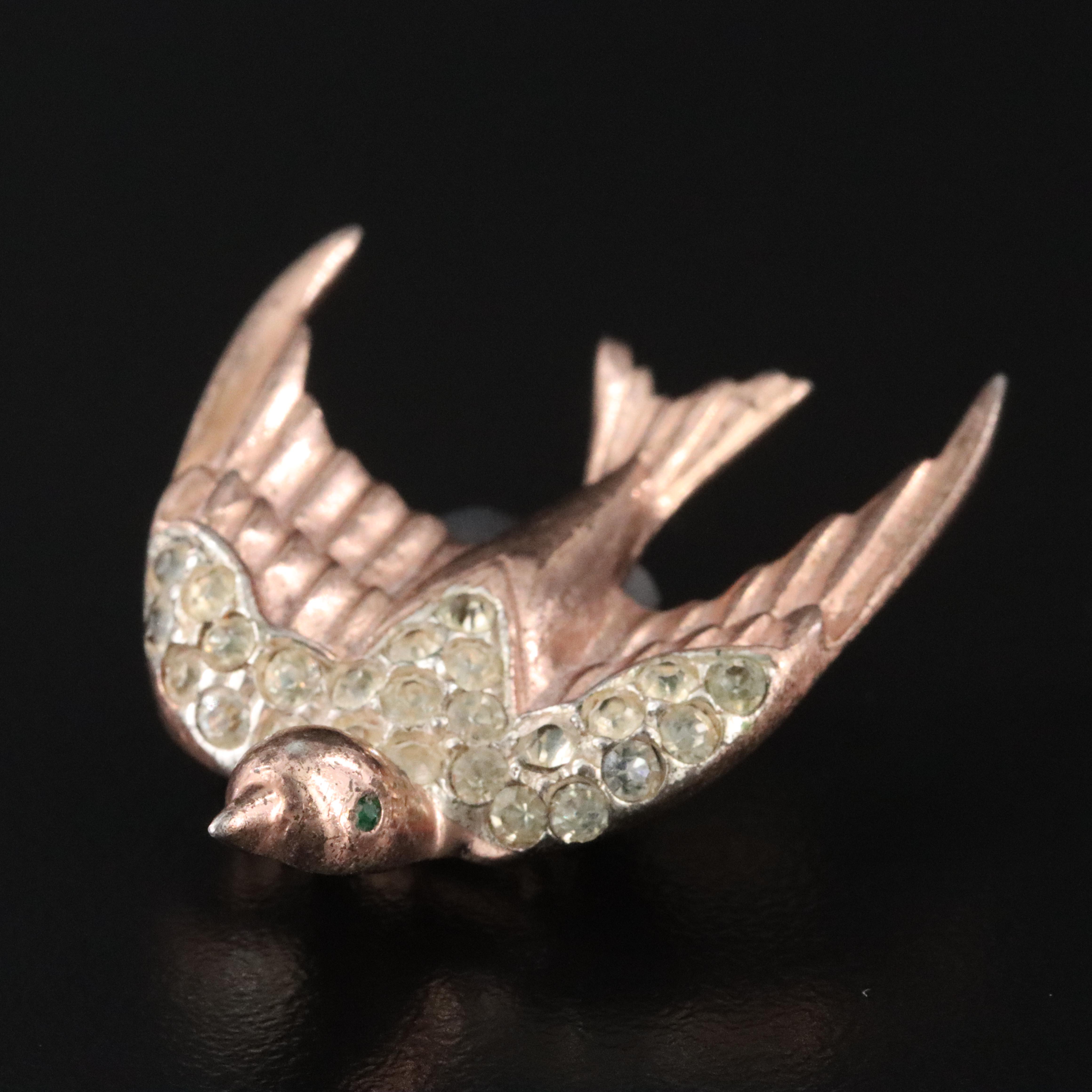Vintage Sterling Rhinestone Swallow Fur Clips