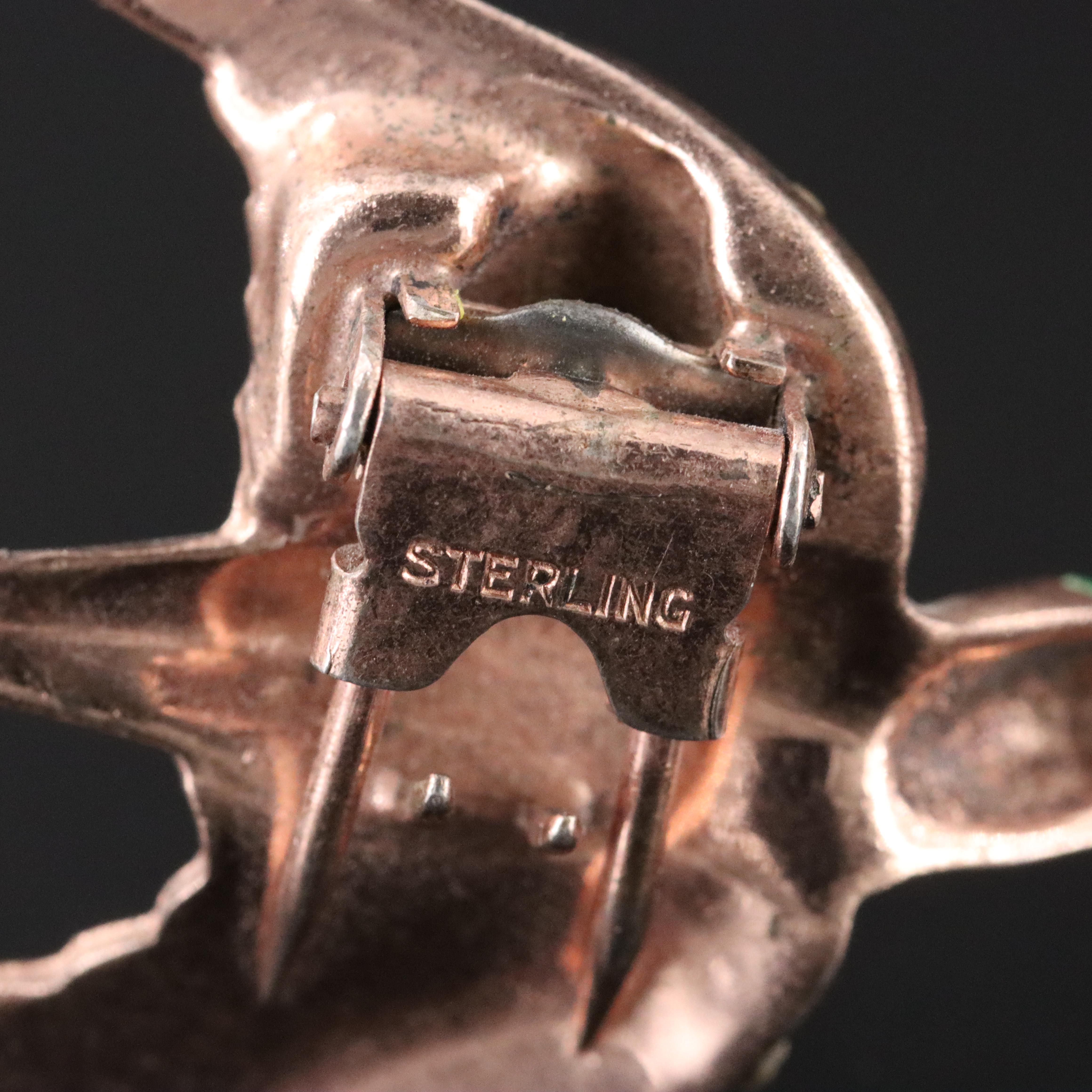 Vintage Sterling Rhinestone Swallow Fur Clips