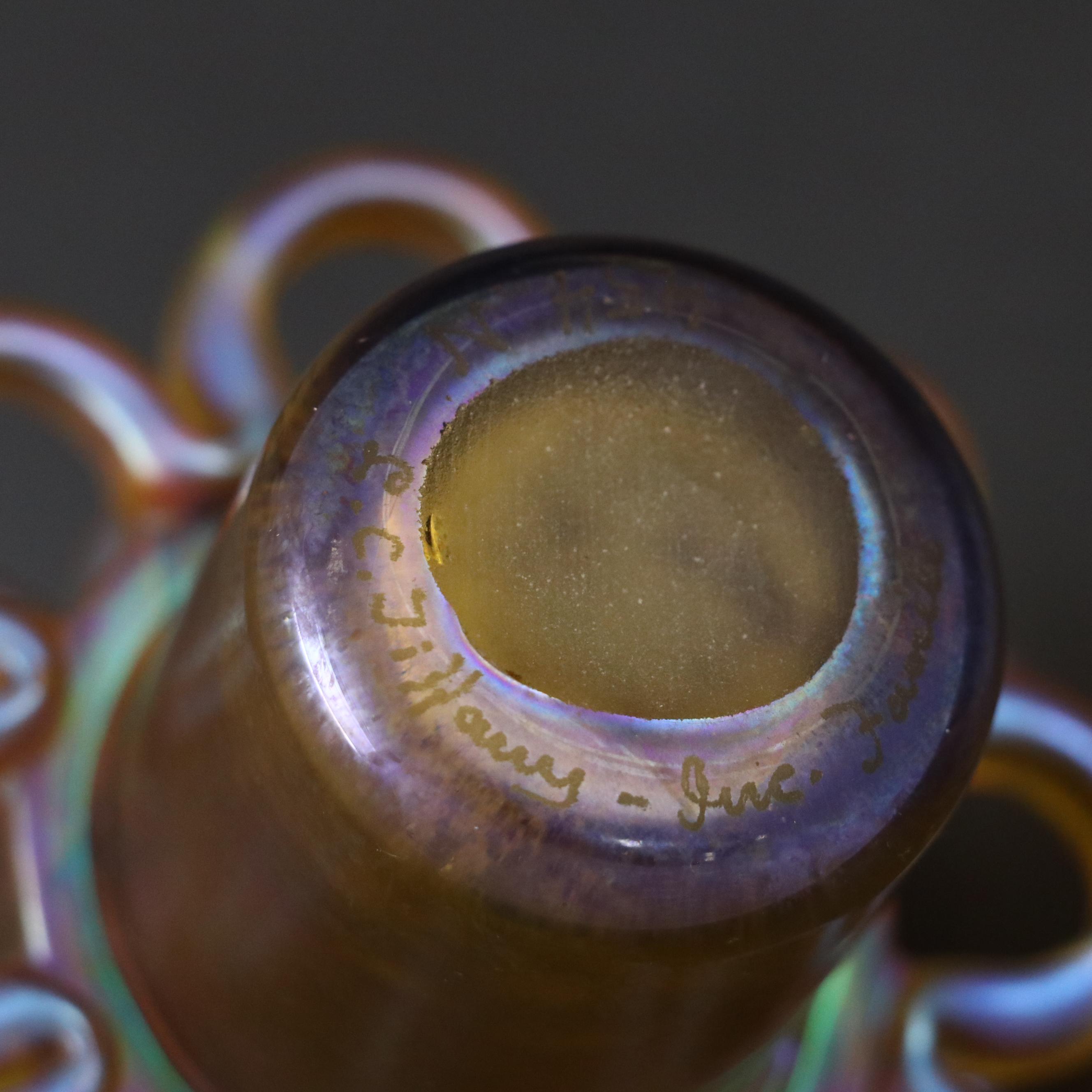 Louis Comfort Tiffany "Heart and Vine" Favrile Glass Low Bowl with Floral Frog