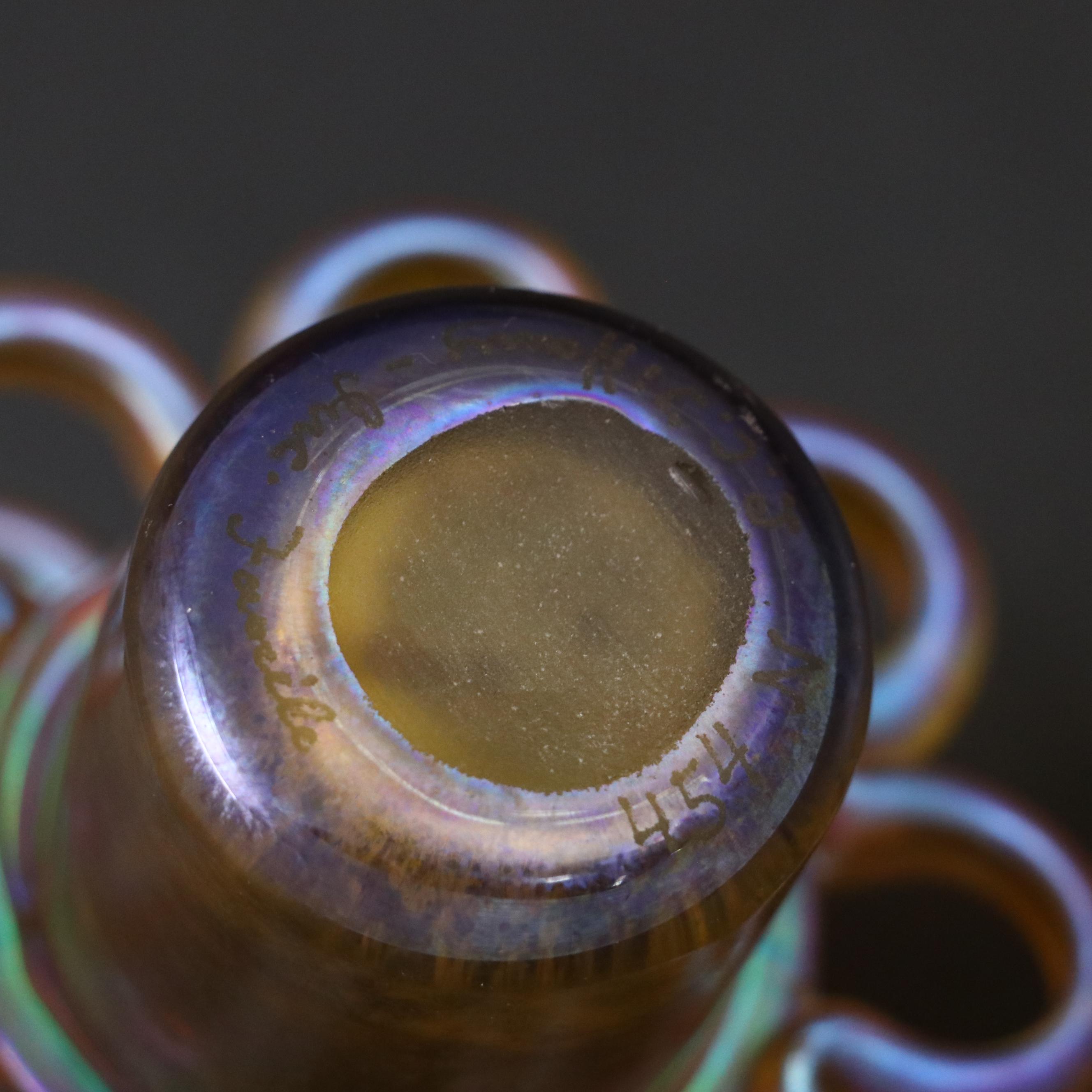 Louis Comfort Tiffany "Heart and Vine" Favrile Glass Low Bowl with Floral Frog