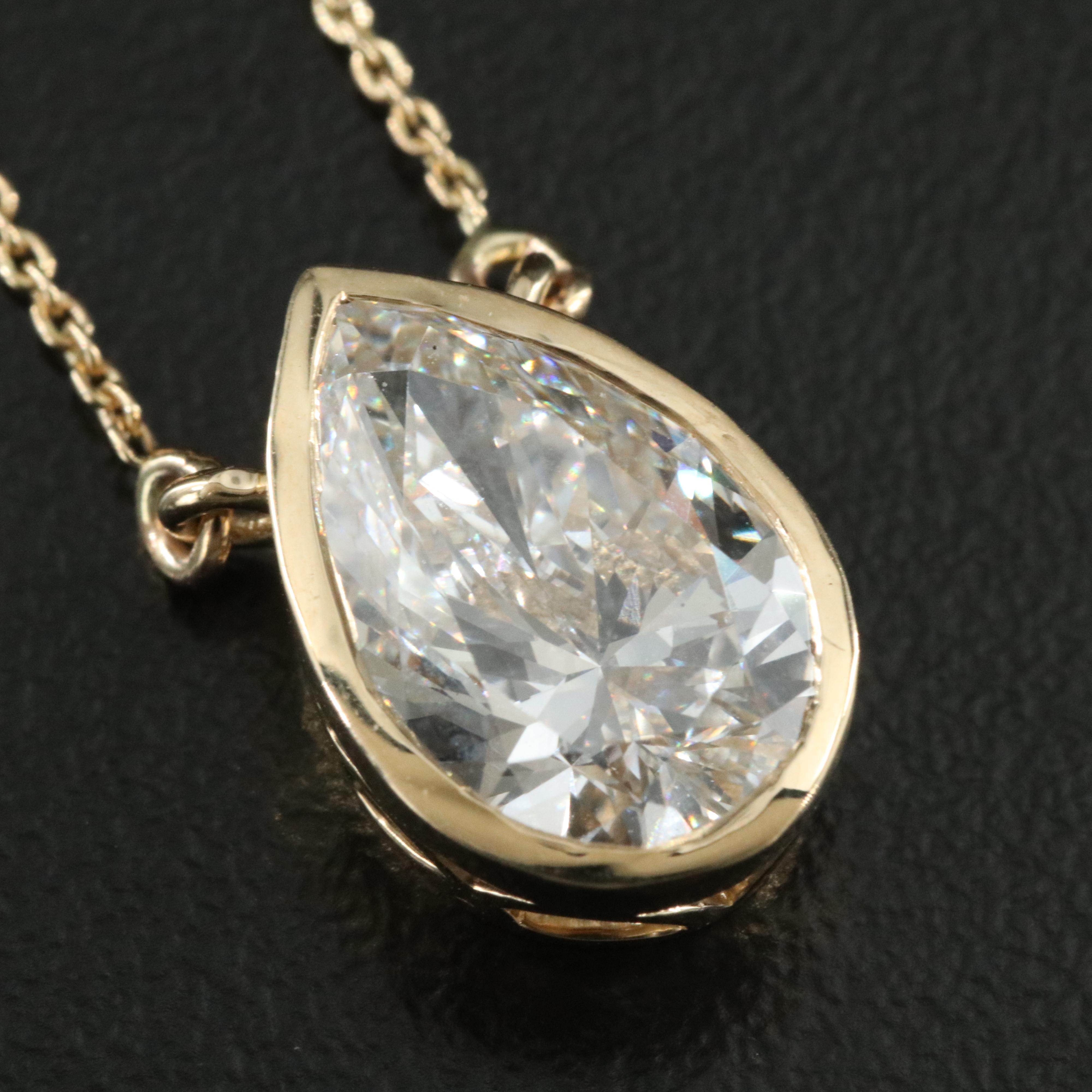 18K 3.02 CT Lab Grown Diamond Solitaire Pendant Necklace with IGI Report