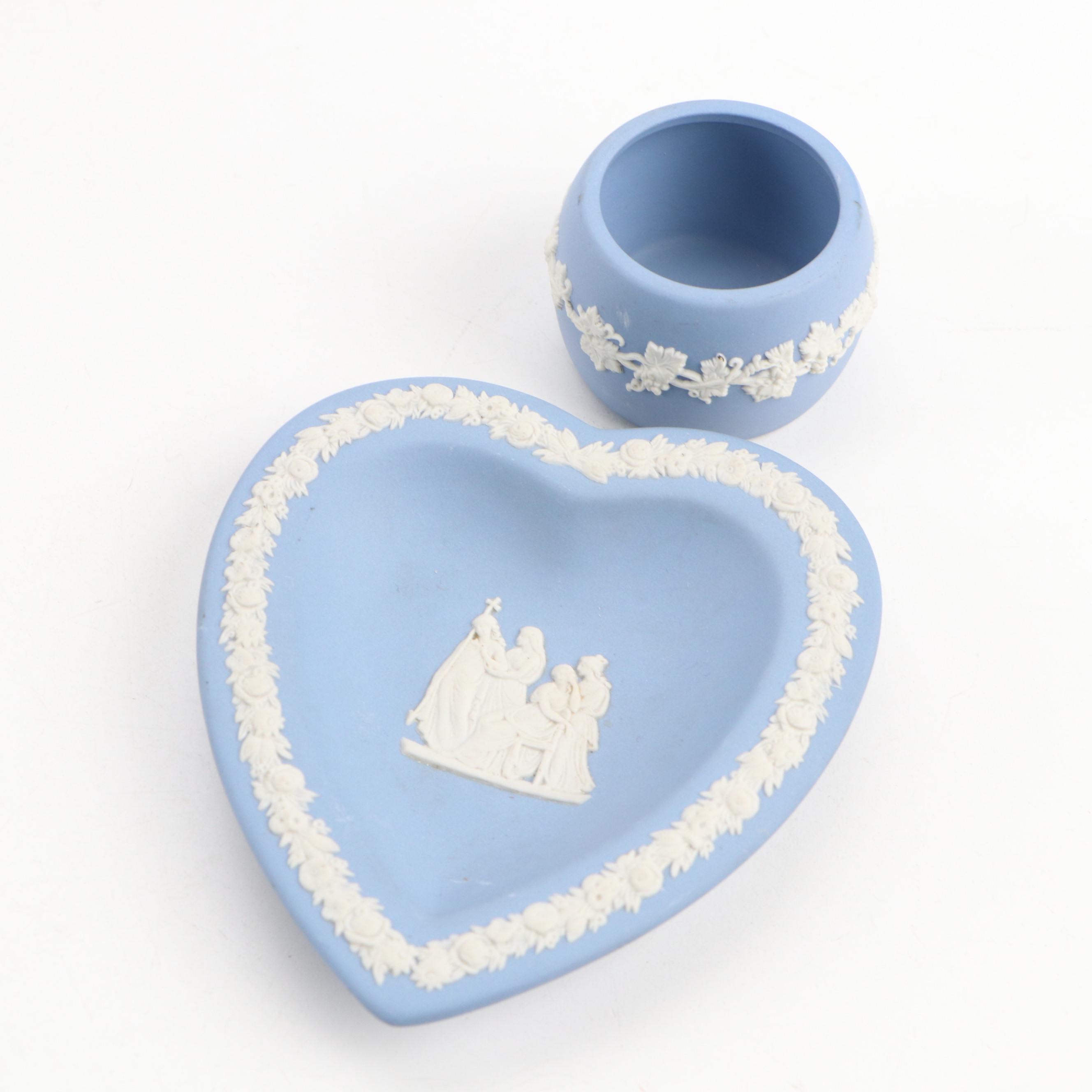 Wedgwood Jasperware Lidded Box, Dishes with Queen's Ware Vase and More