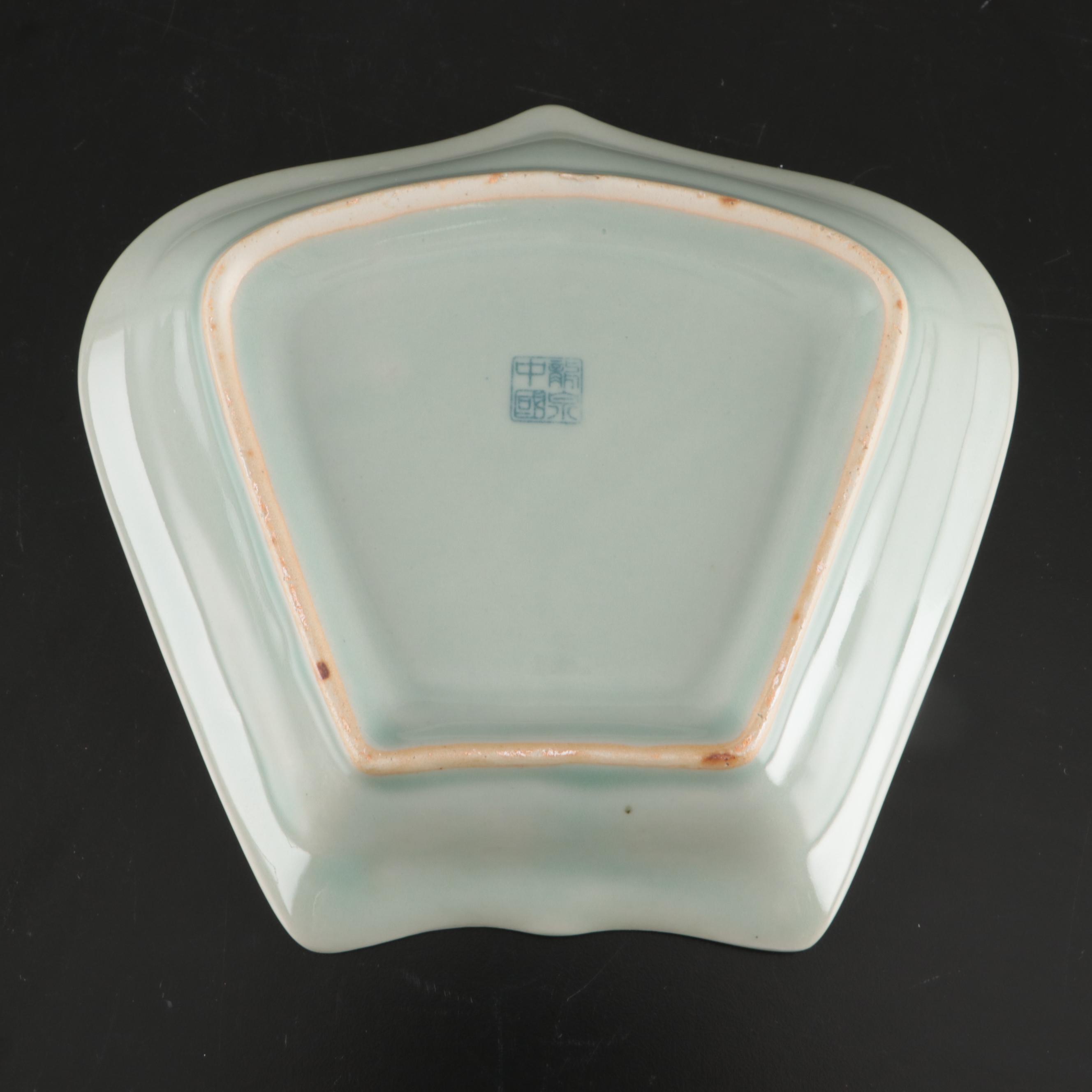 Chinese Porcelain Celadon Glaze Dinnerware and Elephant Shaped Candlesticks