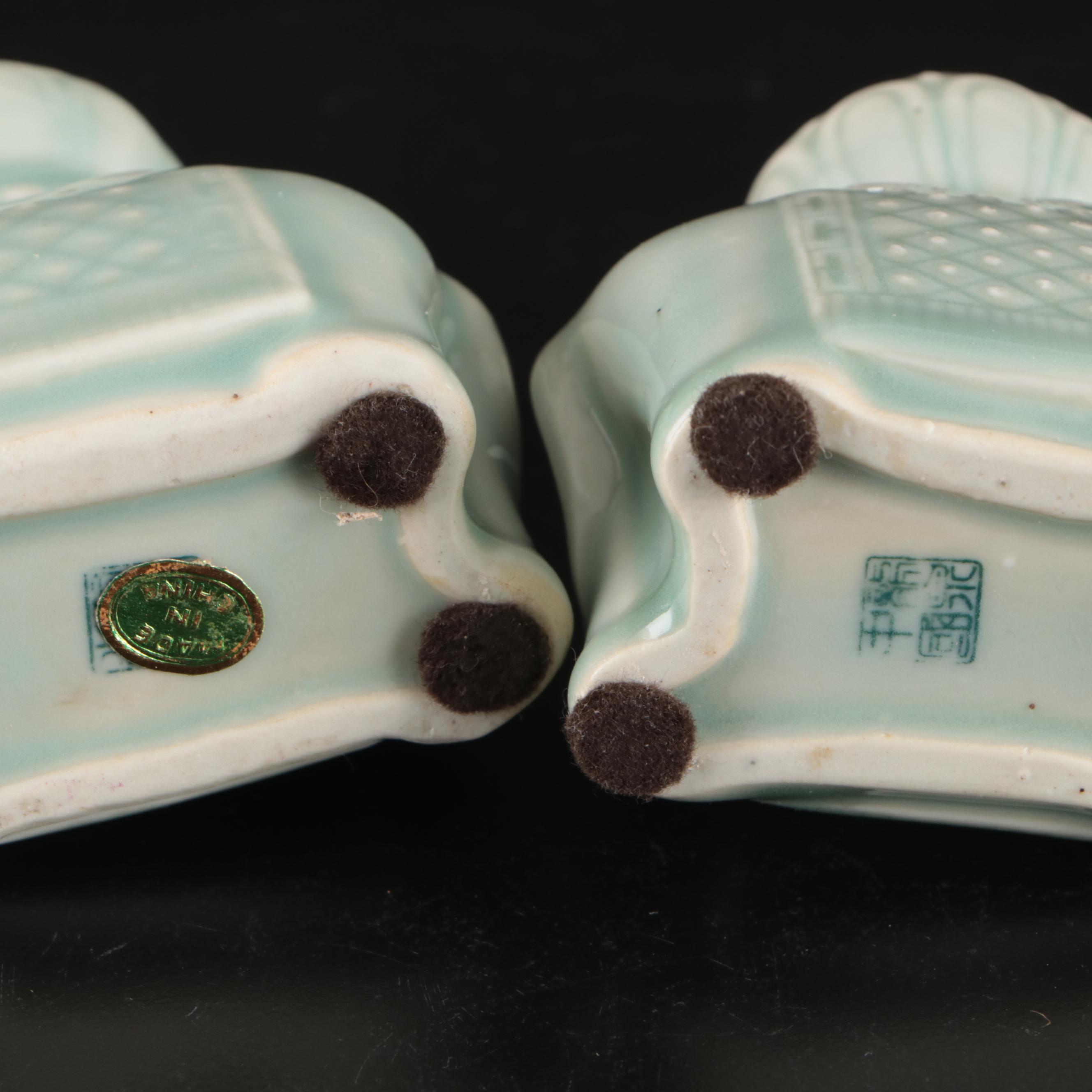 Chinese Porcelain Celadon Glaze Dinnerware and Elephant Shaped Candlesticks