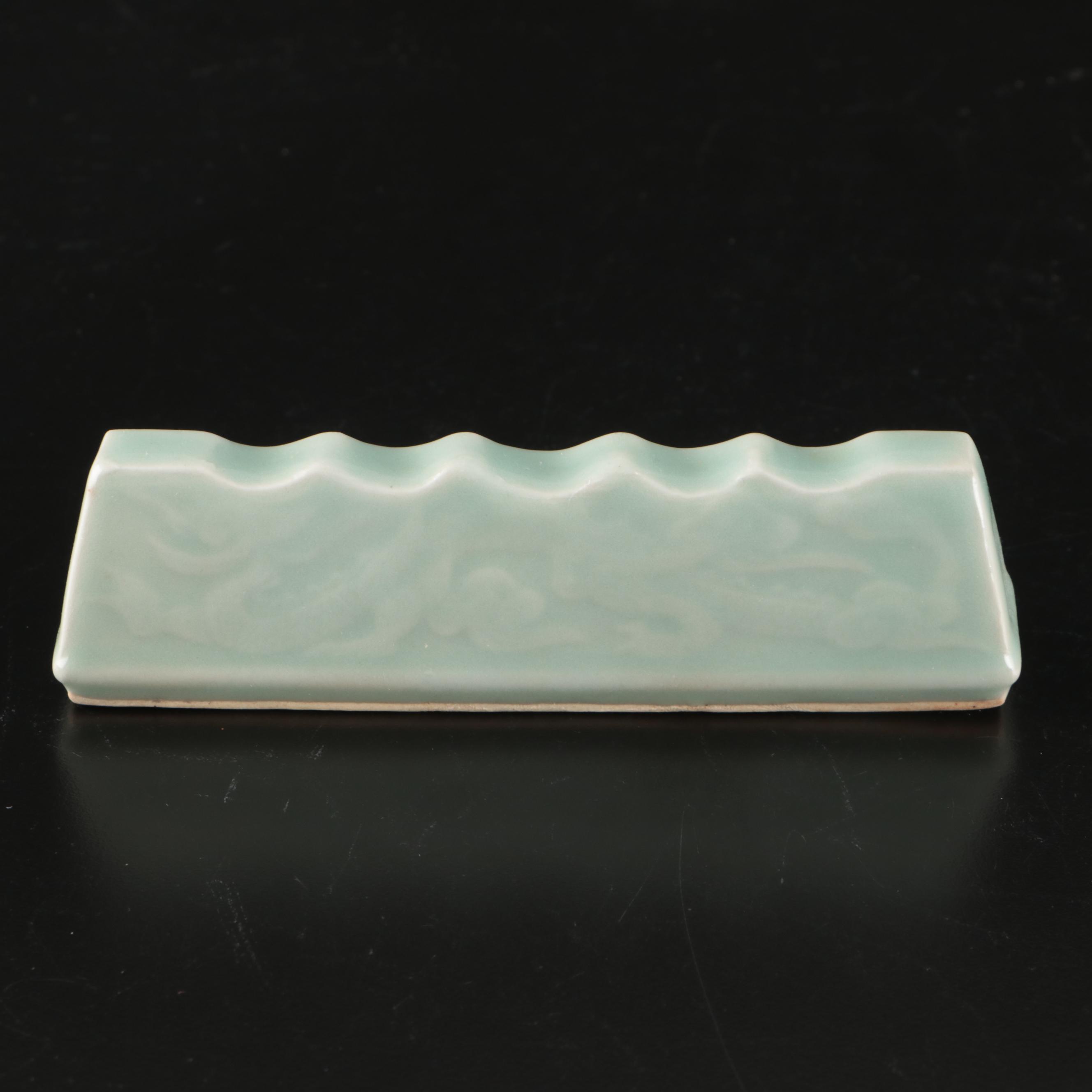 Chinese Porcelain Celadon Glaze Dinnerware and Elephant Shaped Candlesticks