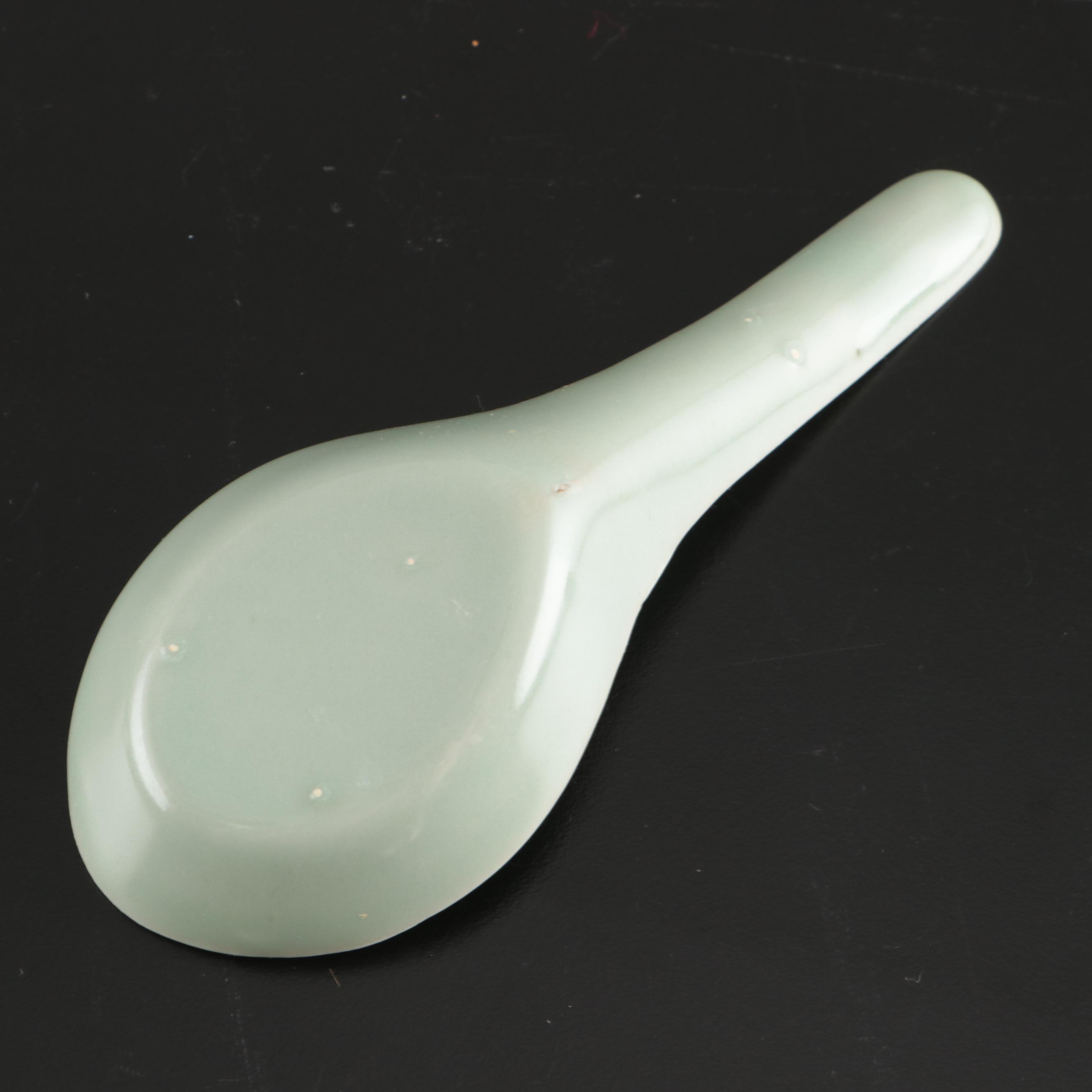 Chinese Porcelain Celadon Glaze Dinnerware and Elephant Shaped Candlesticks