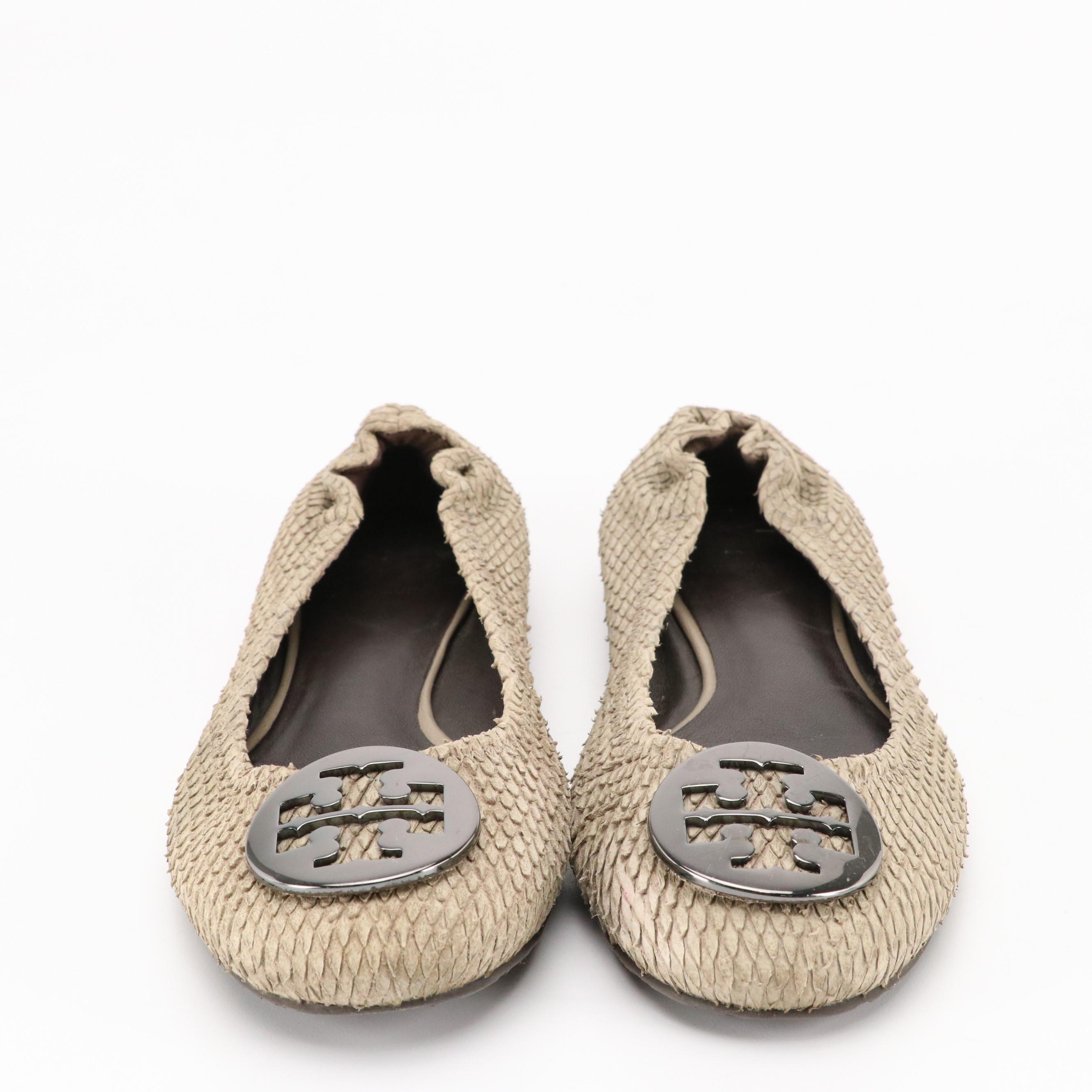 Tory Burch Leather Reva Flats in Snakeskin Design