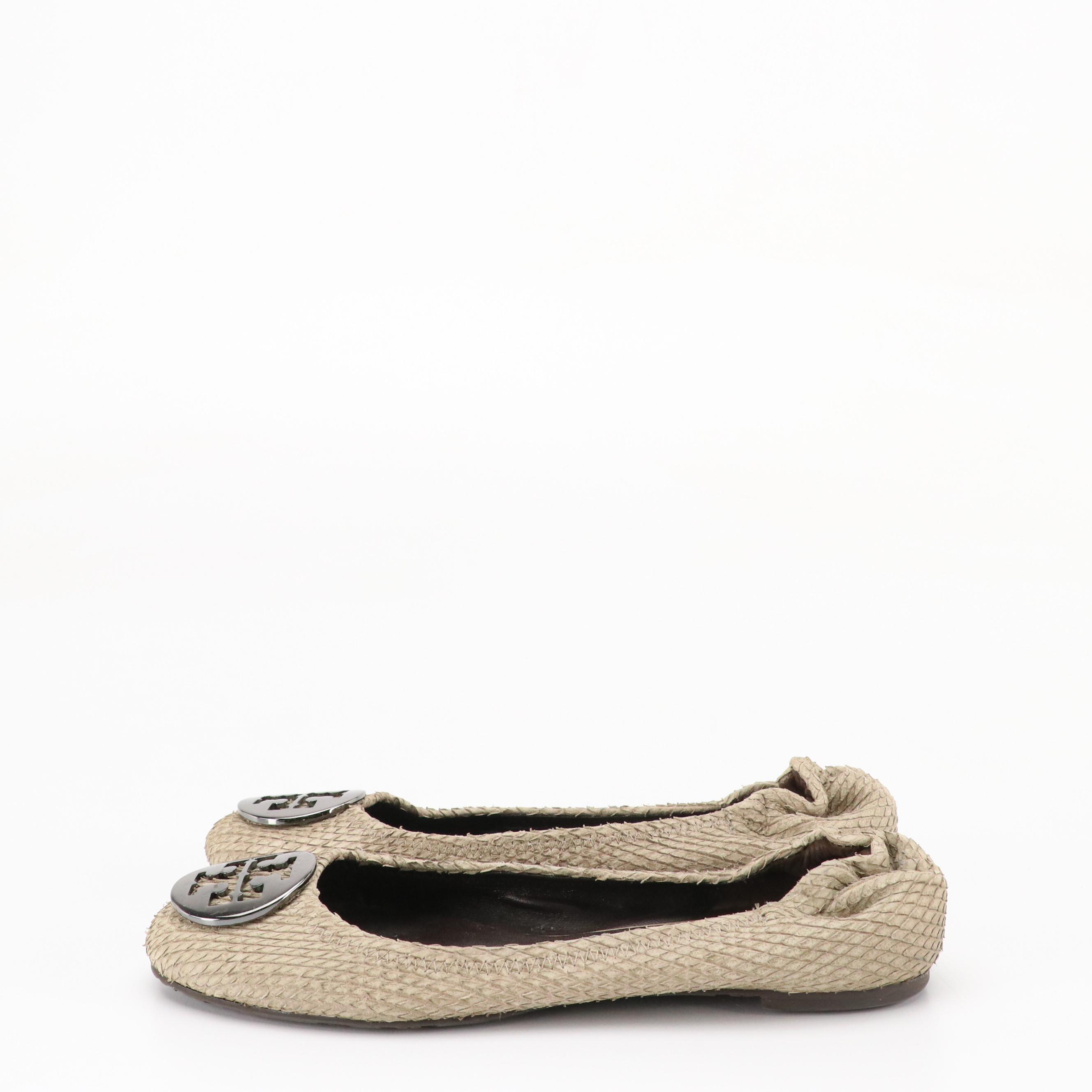 Tory Burch Leather Reva Flats in Snakeskin Design