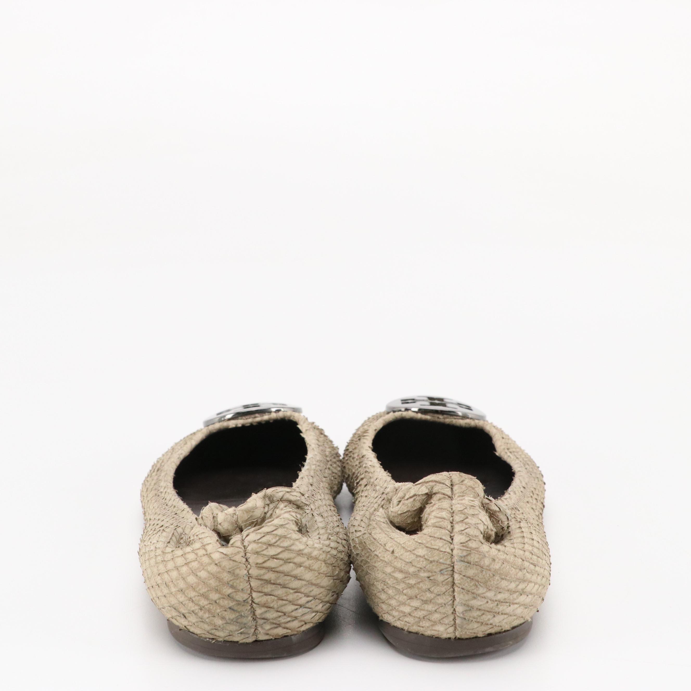 Tory Burch Leather Reva Flats in Snakeskin Design