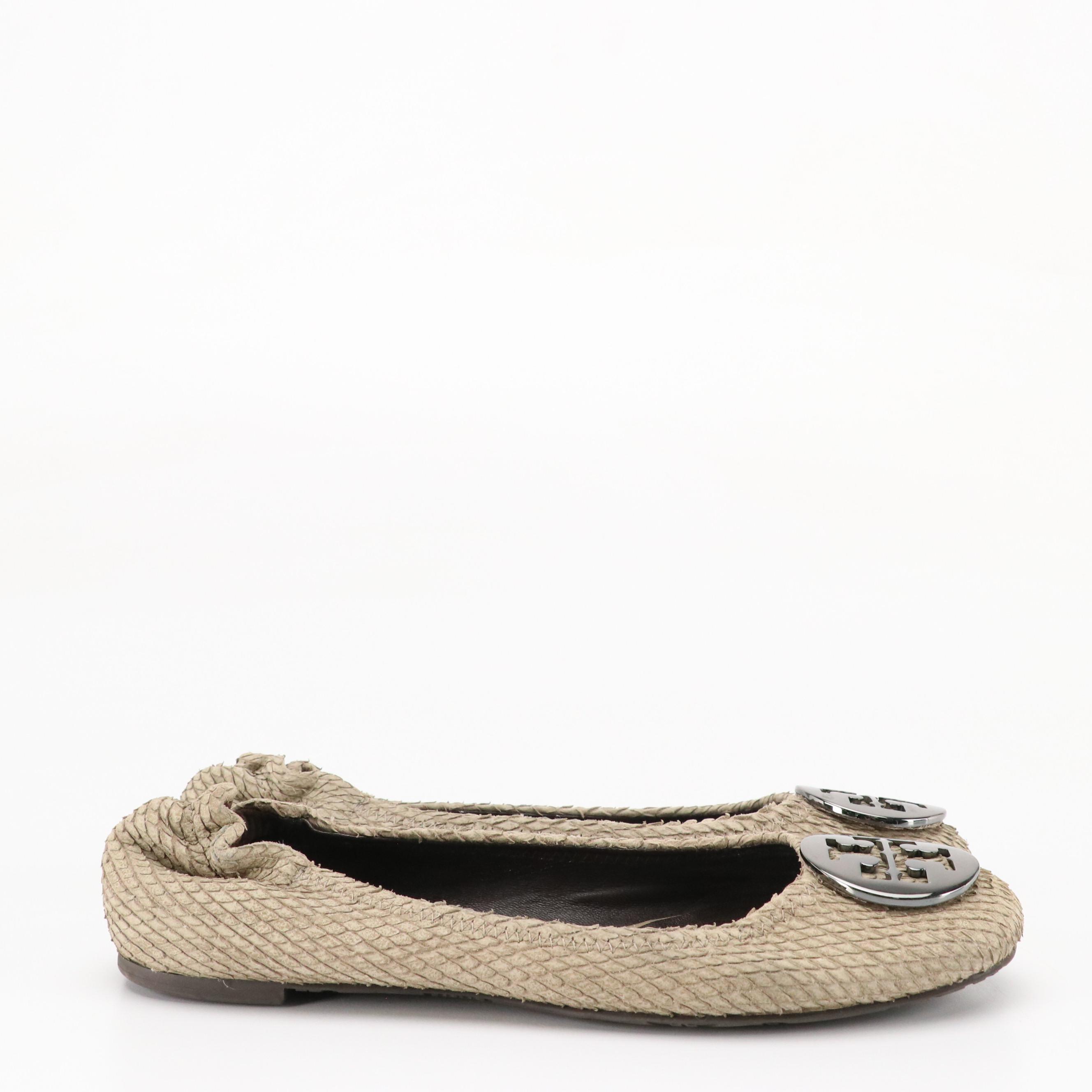 Tory Burch Leather Reva Flats in Snakeskin Design