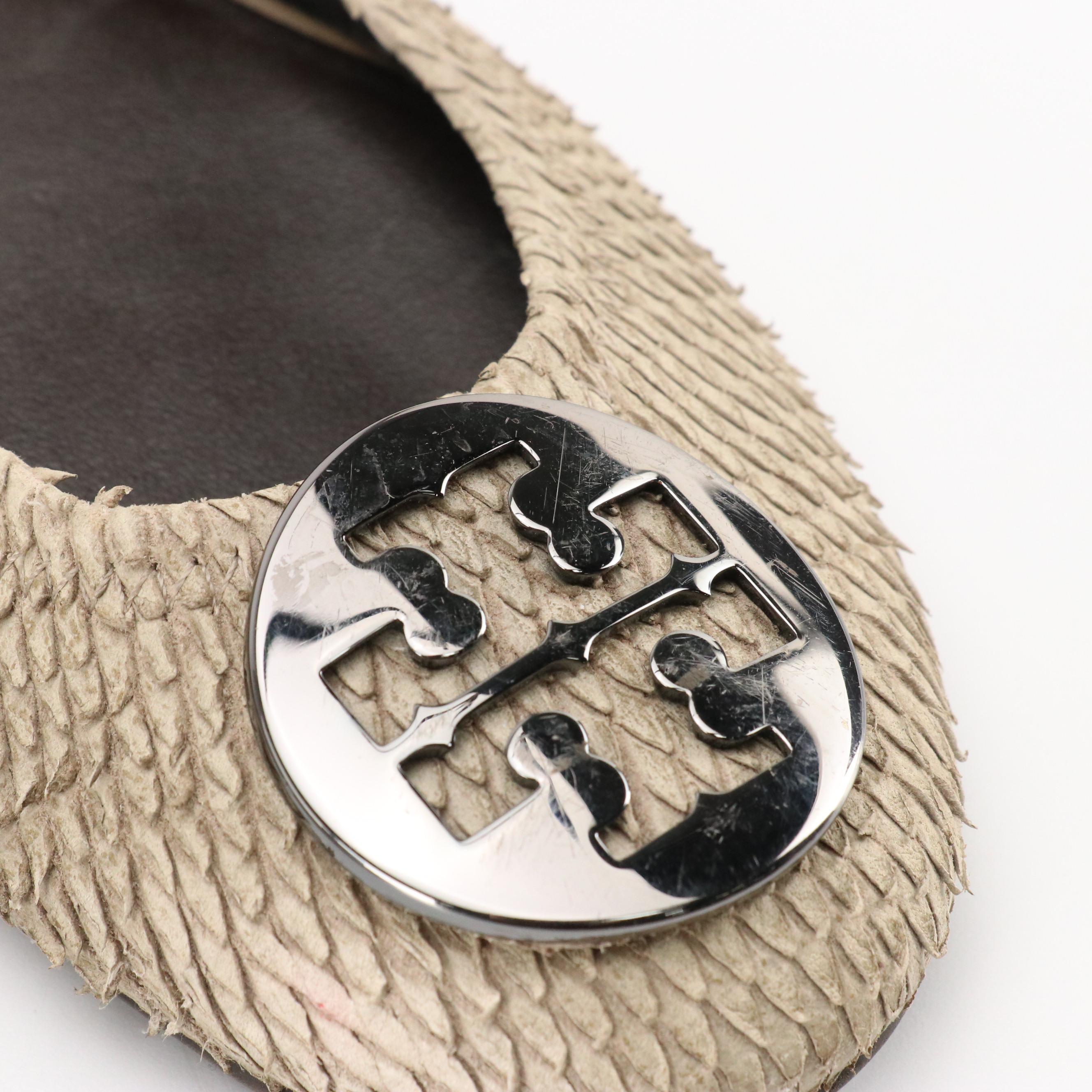 Tory Burch Leather Reva Flats in Snakeskin Design